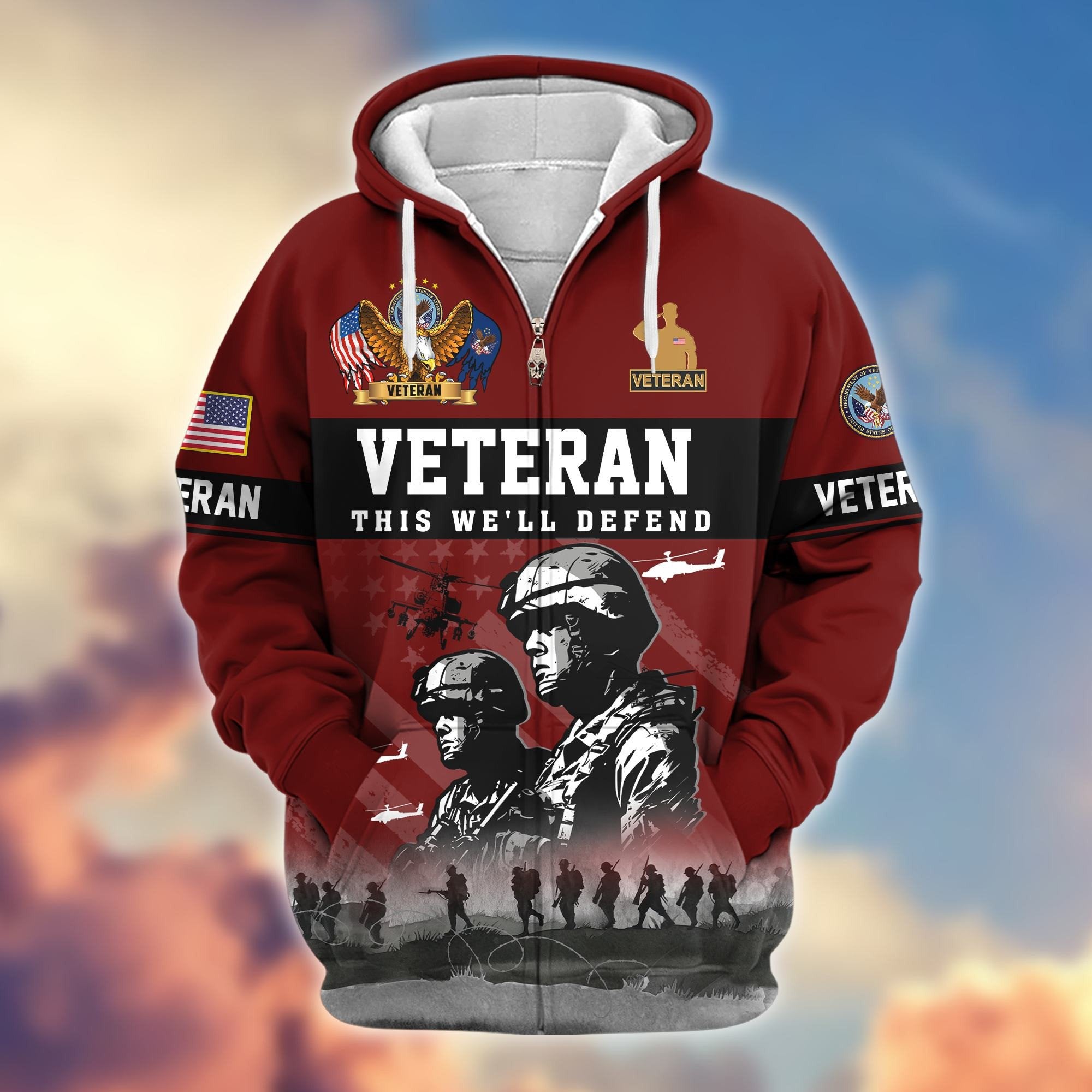 Premium US Veterans Zip Hoodie BPHN170911, Gifts For US Veterans, Gifts On Father's Day, Veterans Day.