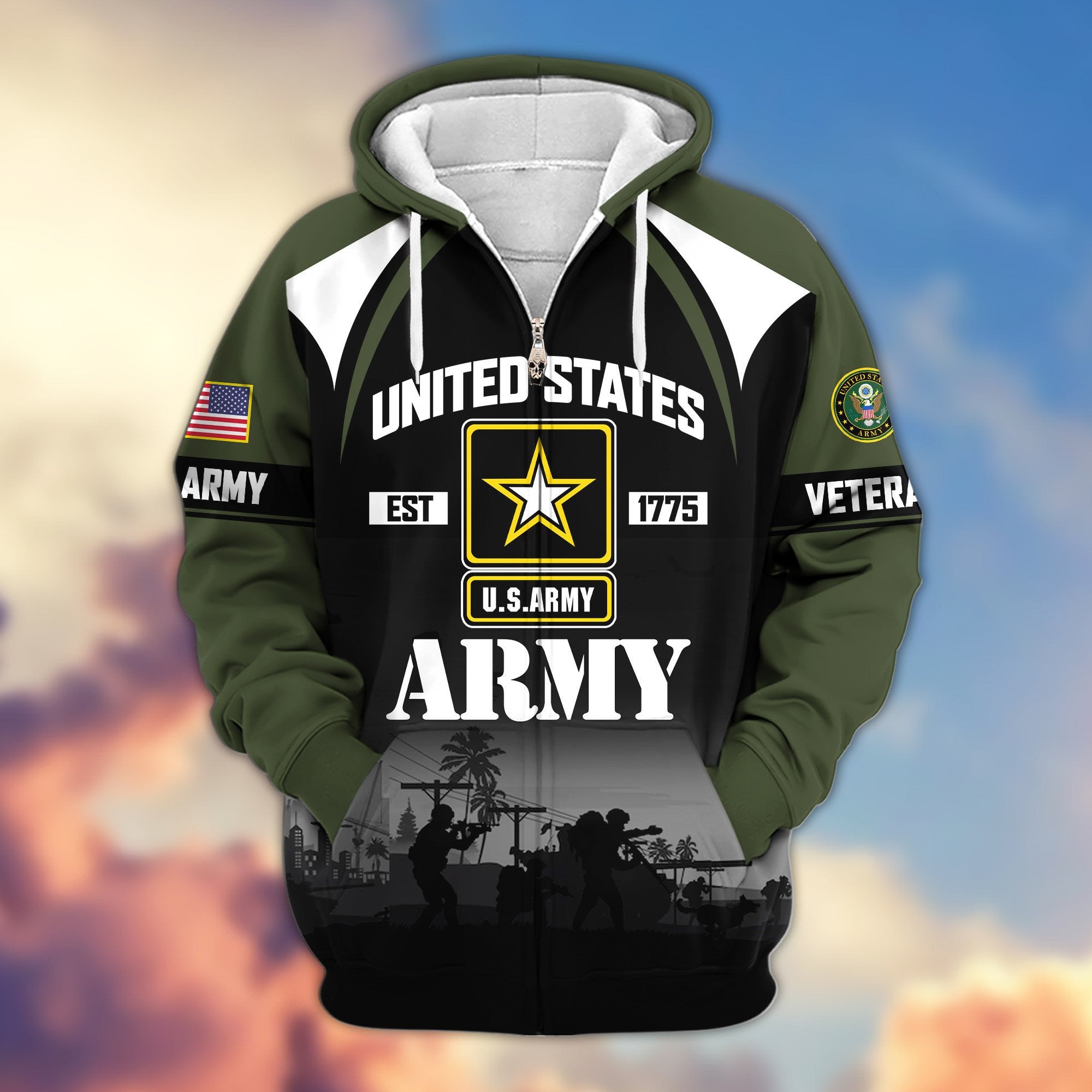 Premium US Veterans Zip Hoodie ATTN270822, Gifts For US Veterans, Gifts On Father's Day, Veterans Day.