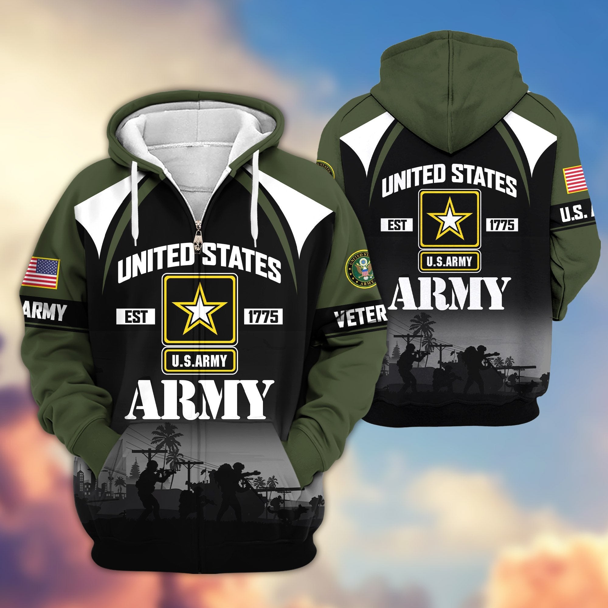 Premium US Veterans Zip Hoodie ATTN270822, Gifts For US Veterans, Gifts On Father's Day, Veterans Day.