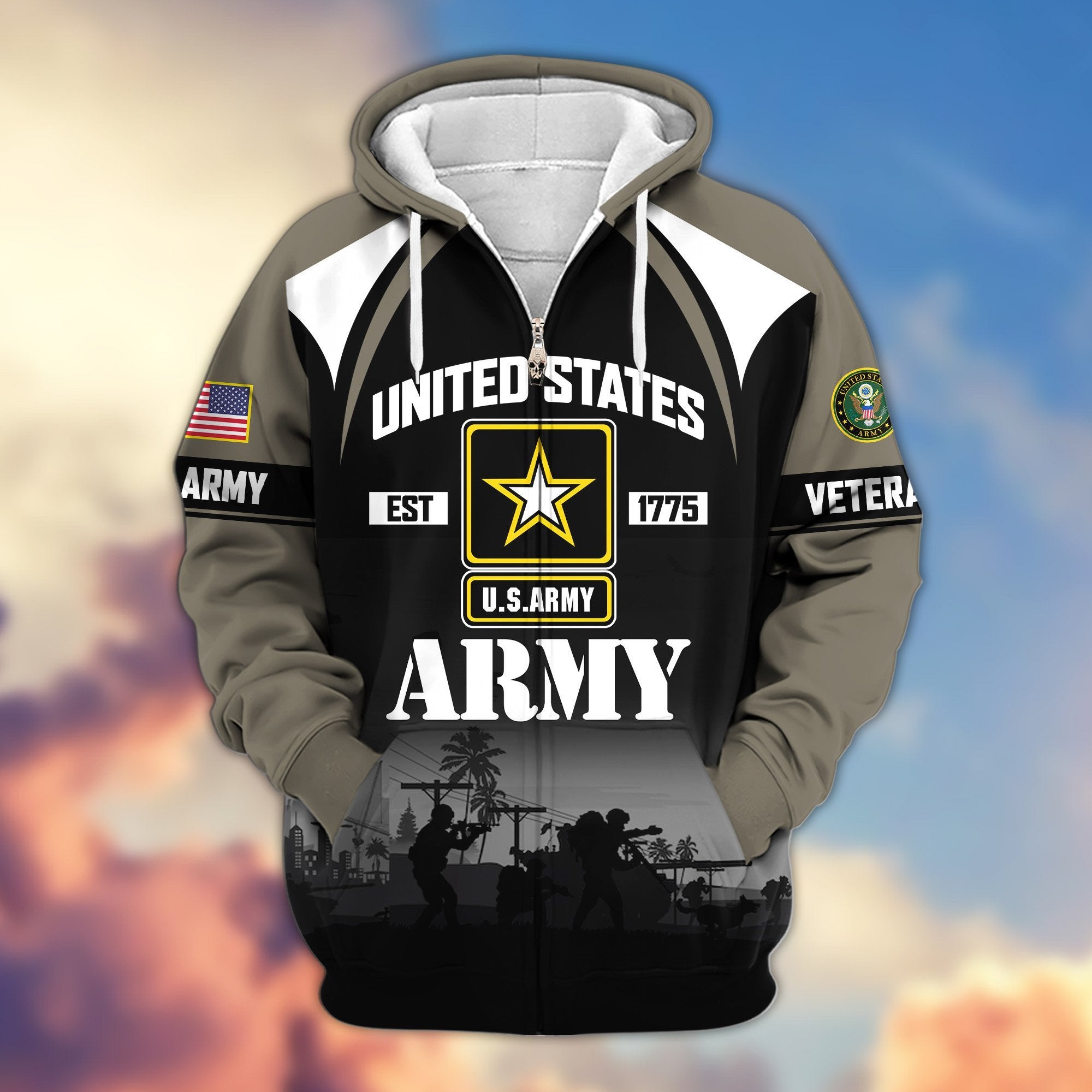 Premium US Veterans Zip Hoodie ATTN270822, Gifts For US Veterans, Gifts On Father's Day, Veterans Day.