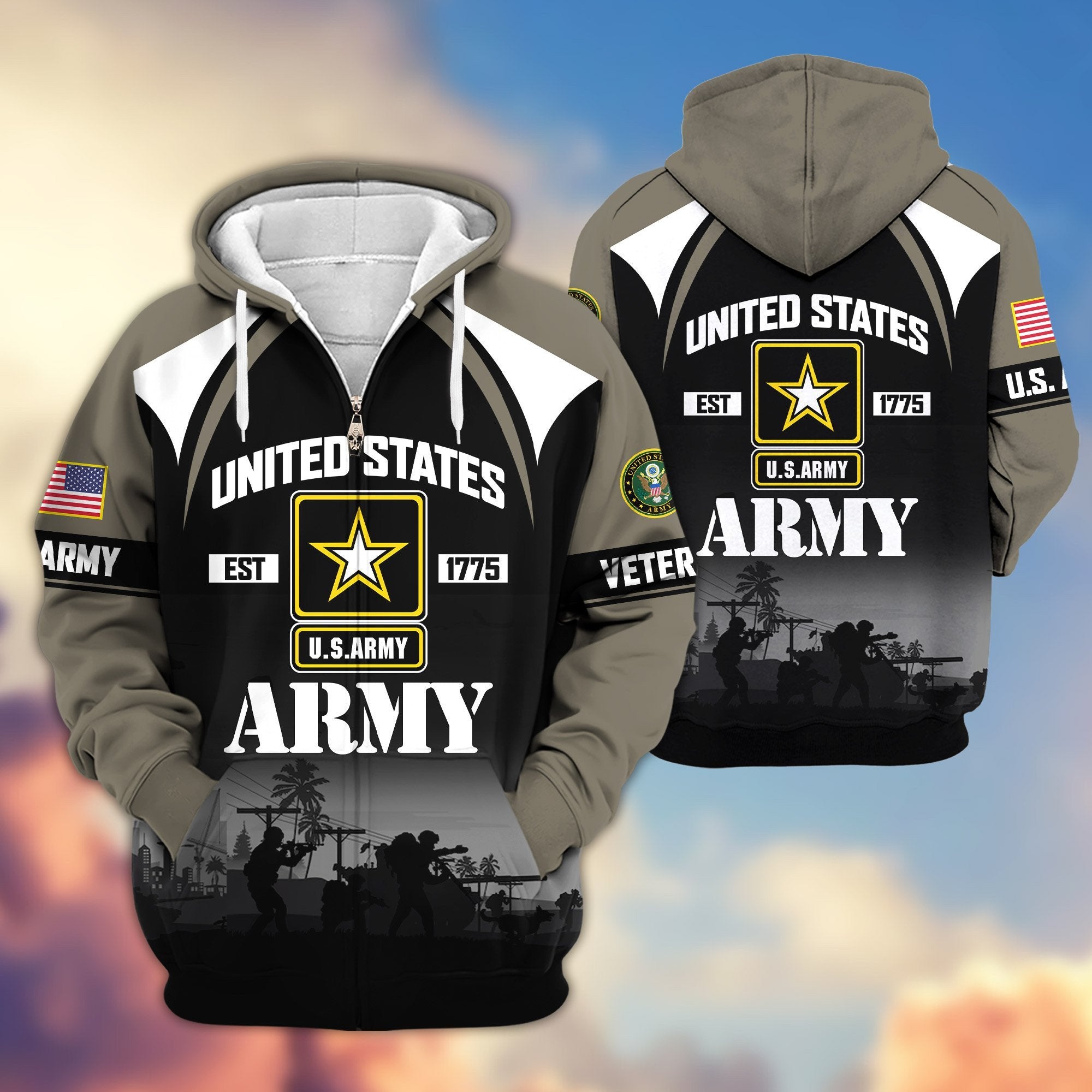 Premium US Veterans Zip Hoodie ATTN270822, Gifts For US Veterans, Gifts On Father's Day, Veterans Day.