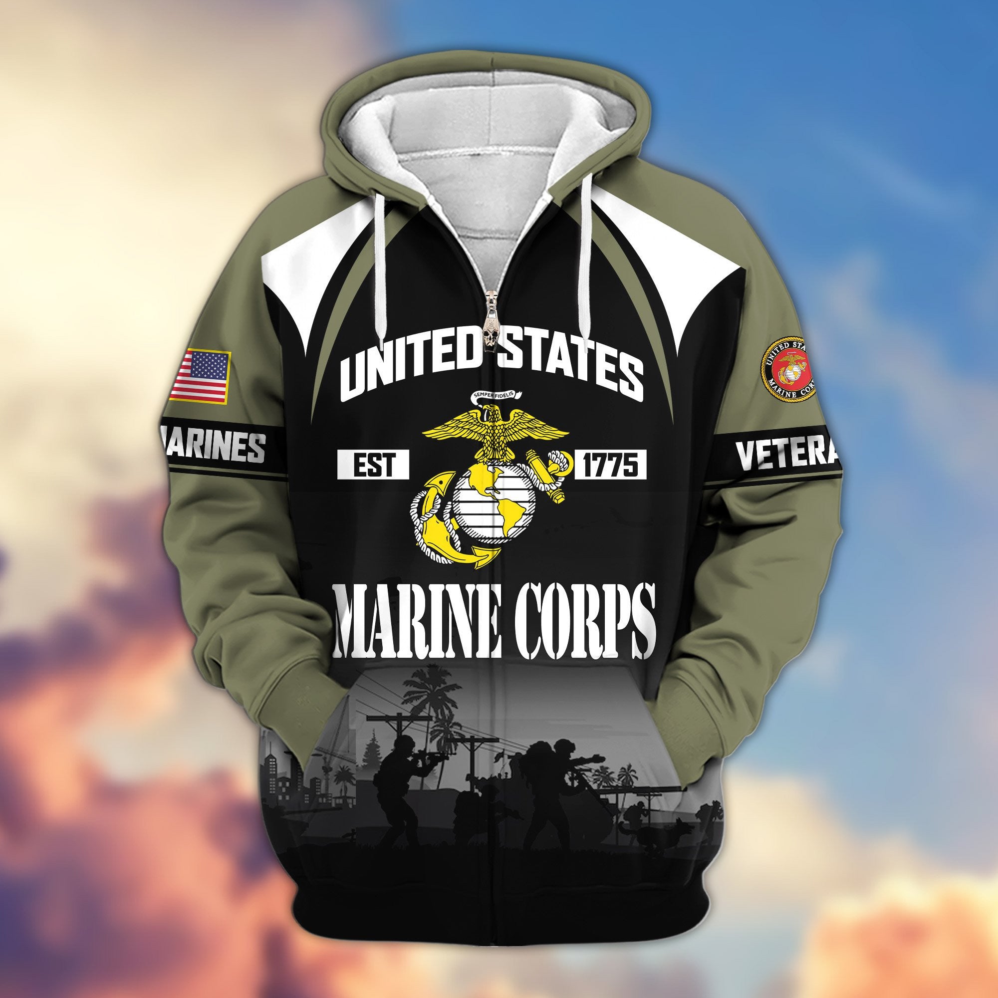Premium US Veterans Zip Hoodie ATTN270822, Gifts For US Veterans, Gifts On Father's Day, Veterans Day.