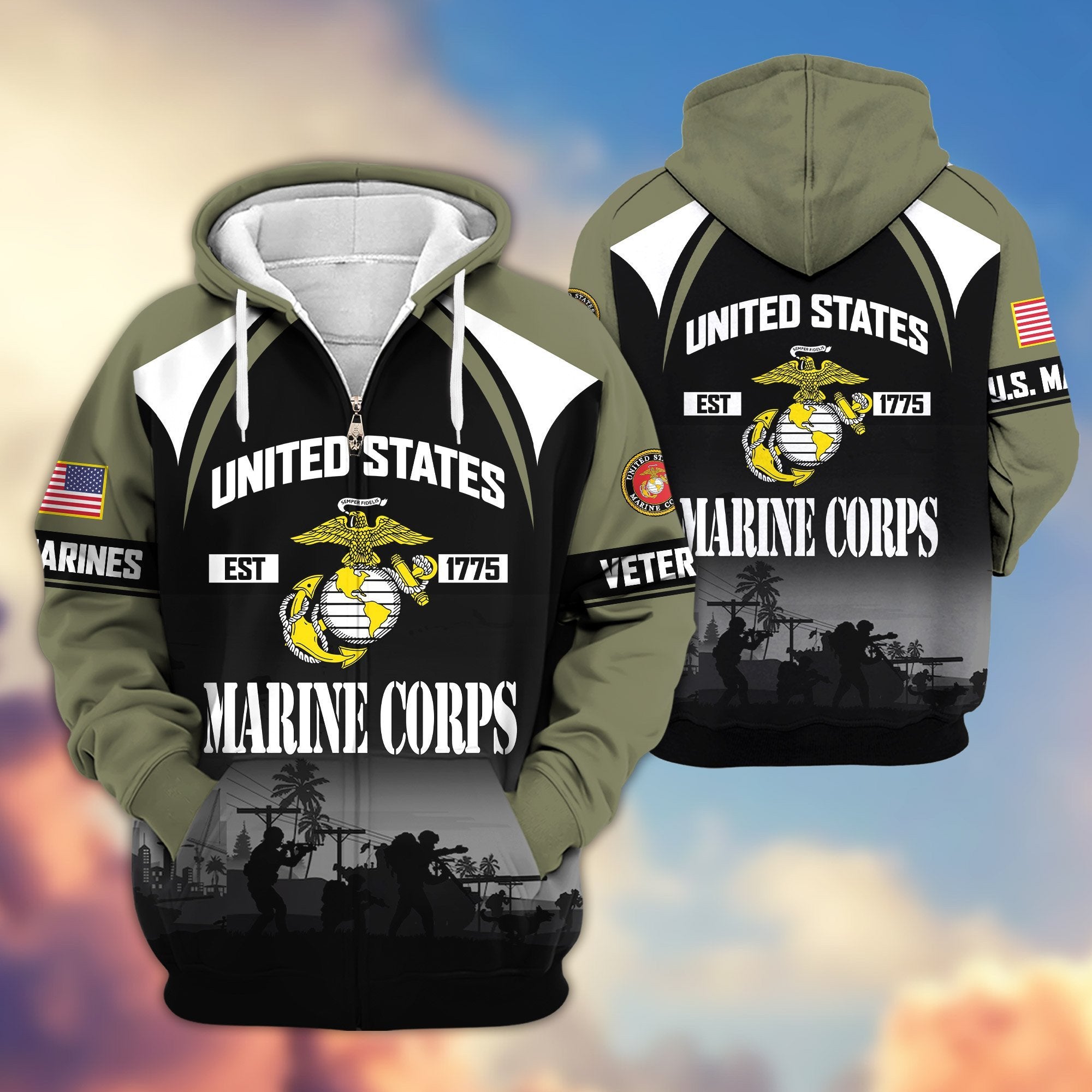 Premium US Veterans Zip Hoodie ATTN270822, Gifts For US Veterans, Gifts On Father's Day, Veterans Day.