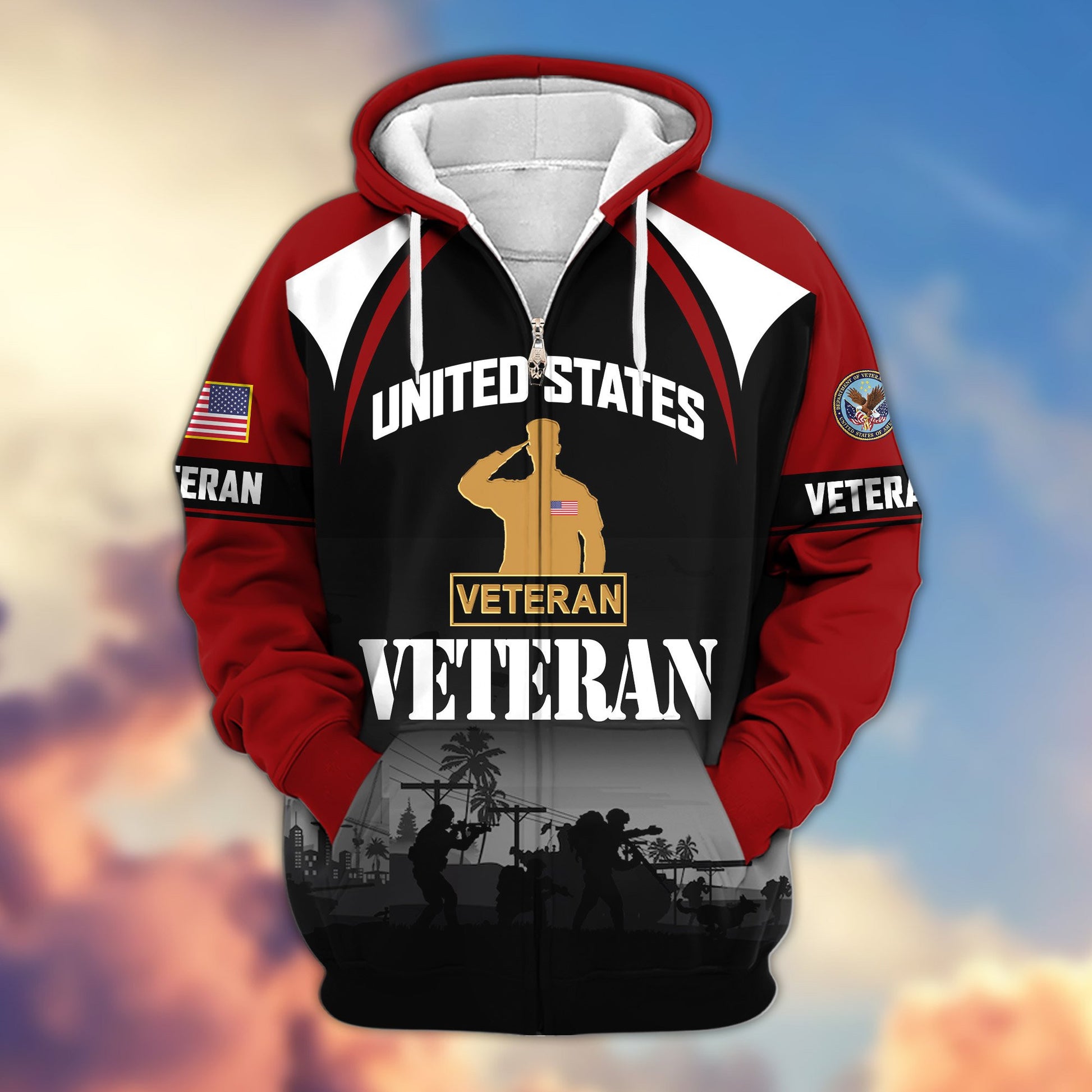 Premium US Veterans Zip Hoodie ATTN270822, Gifts For US Veterans, Gifts On Father's Day, Veterans Day.