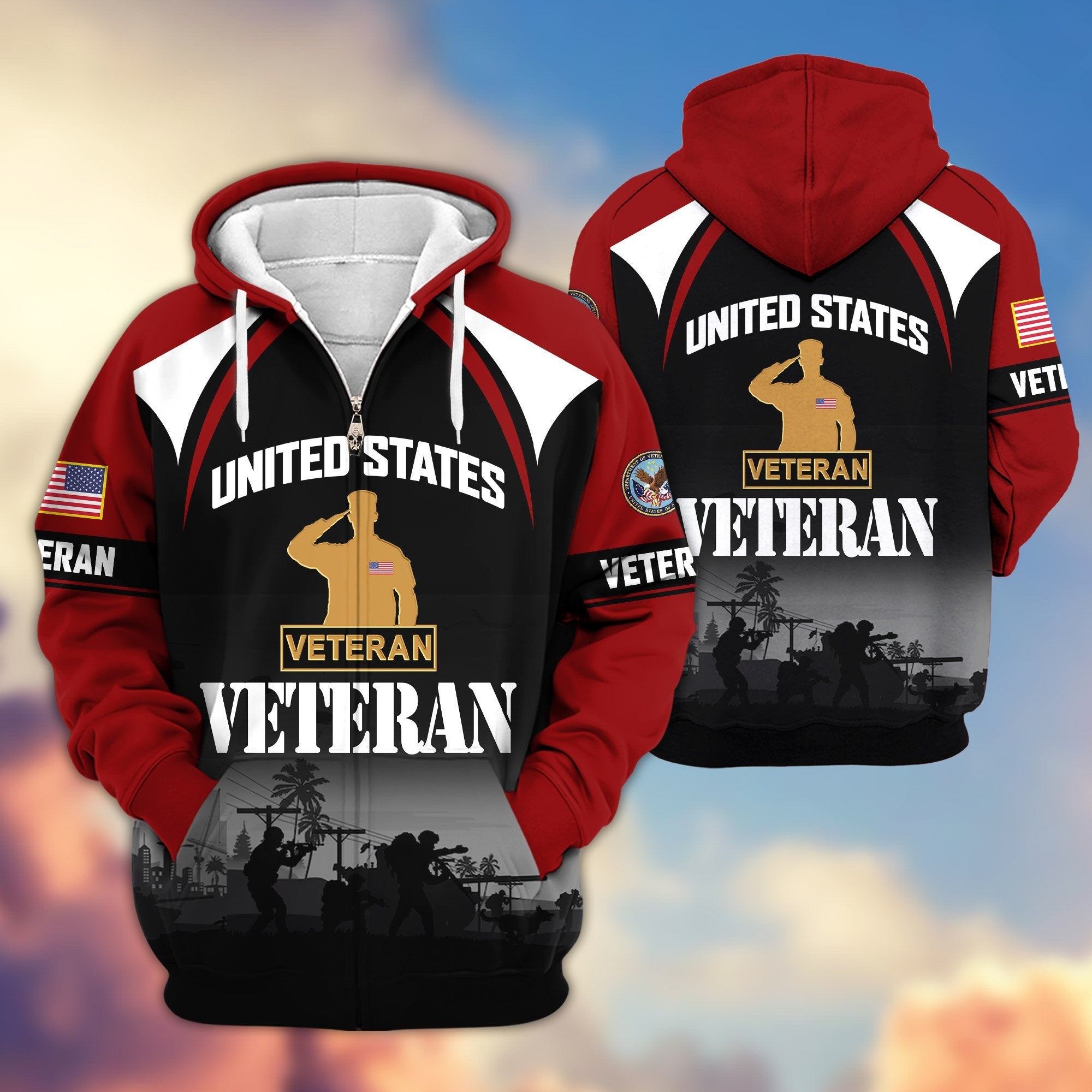 Premium US Veterans Zip Hoodie ATTN270822, Gifts For US Veterans, Gifts On Father's Day, Veterans Day.