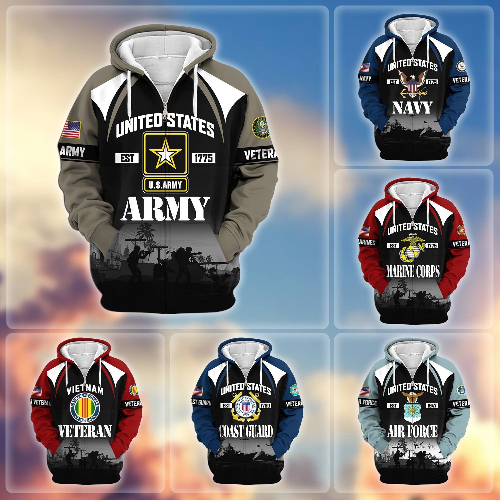 Premium US Veterans Zip Hoodie ATTN270822, Gifts For US Veterans, Gifts On Father's Day, Veterans Day.