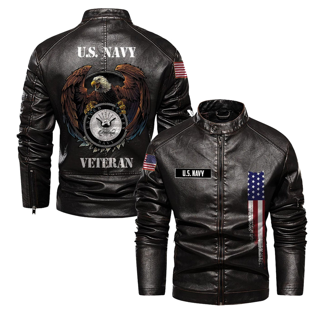 Premium US Navy Veteran Leather Jacket VPVC702306, Gifts For Navy Veteran, Gifts On Father's Day, Veterans Day.