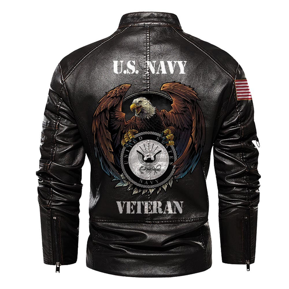 Premium US Navy Veteran Leather Jacket VPVC702306, Gifts For Navy Veteran, Gifts On Father's Day, Veterans Day.