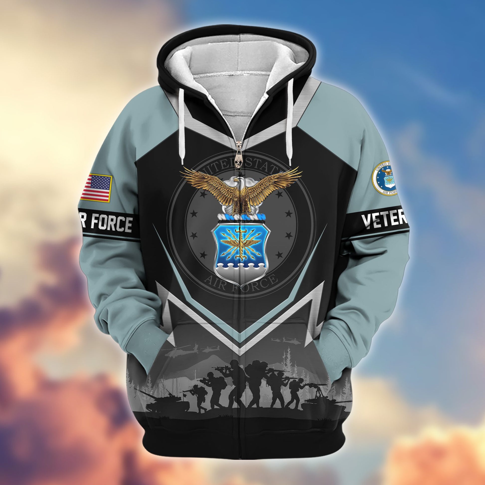 Premium US Veterans Zip Hoodie BPHN120911, Gifts For US Veterans, Gifts On Father's Day, Veterans Day.