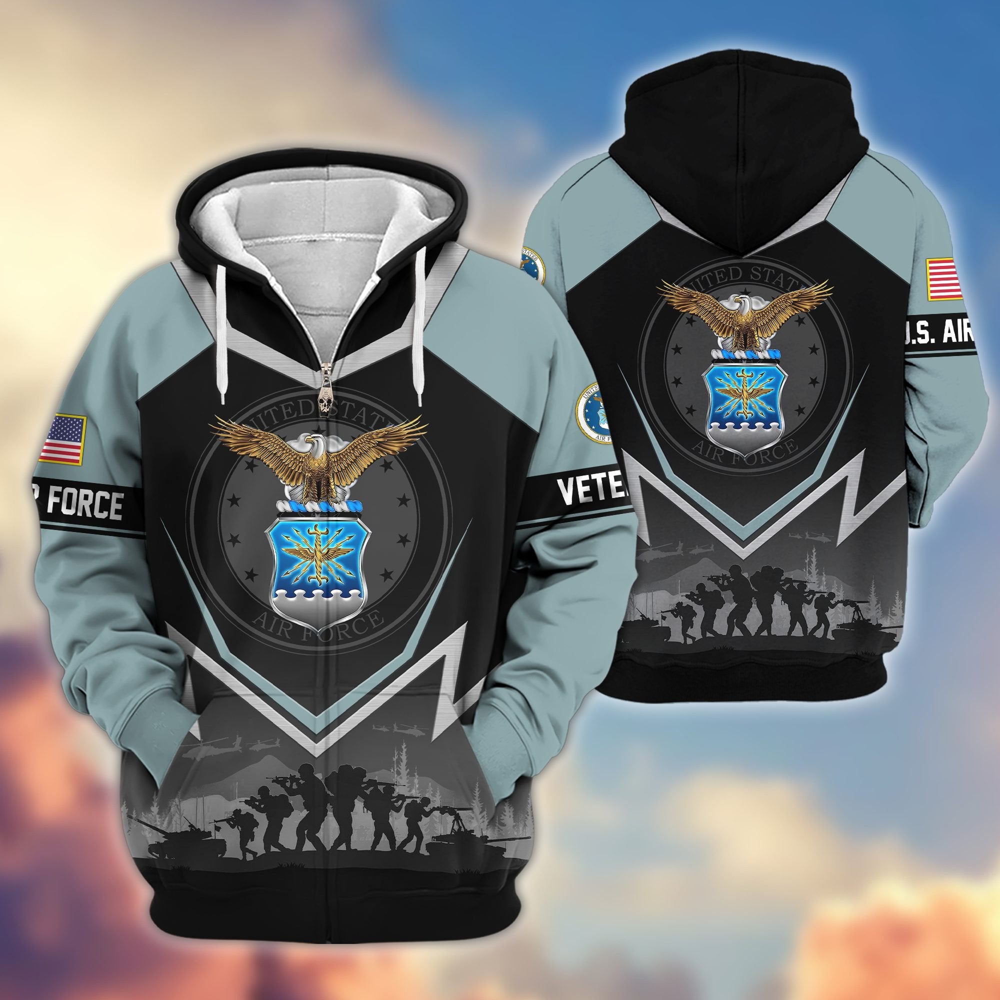 Premium US Veterans Zip Hoodie BPHN120911, Gifts For US Veterans, Gifts On Father's Day, Veterans Day.