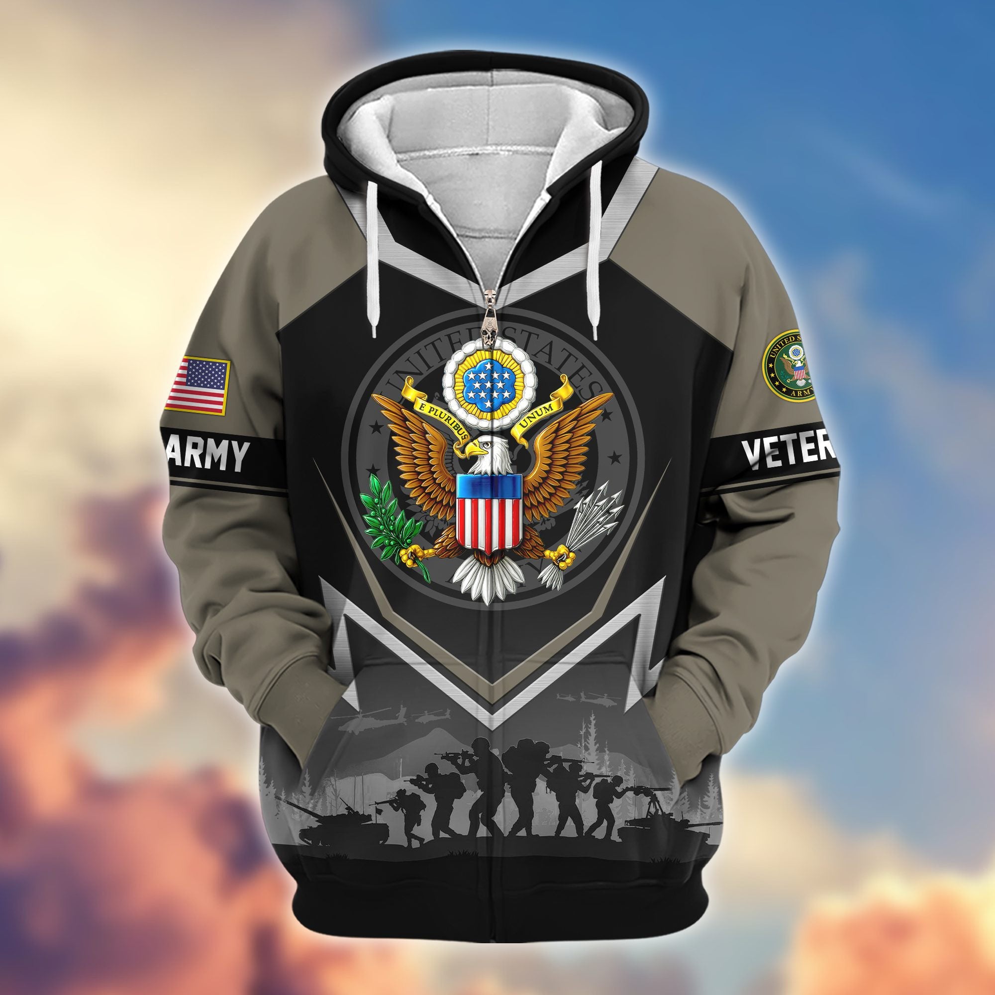 Premium US Veterans Zip Hoodie BPHN120911, Gifts For US Veterans, Gifts On Father's Day, Veterans Day.