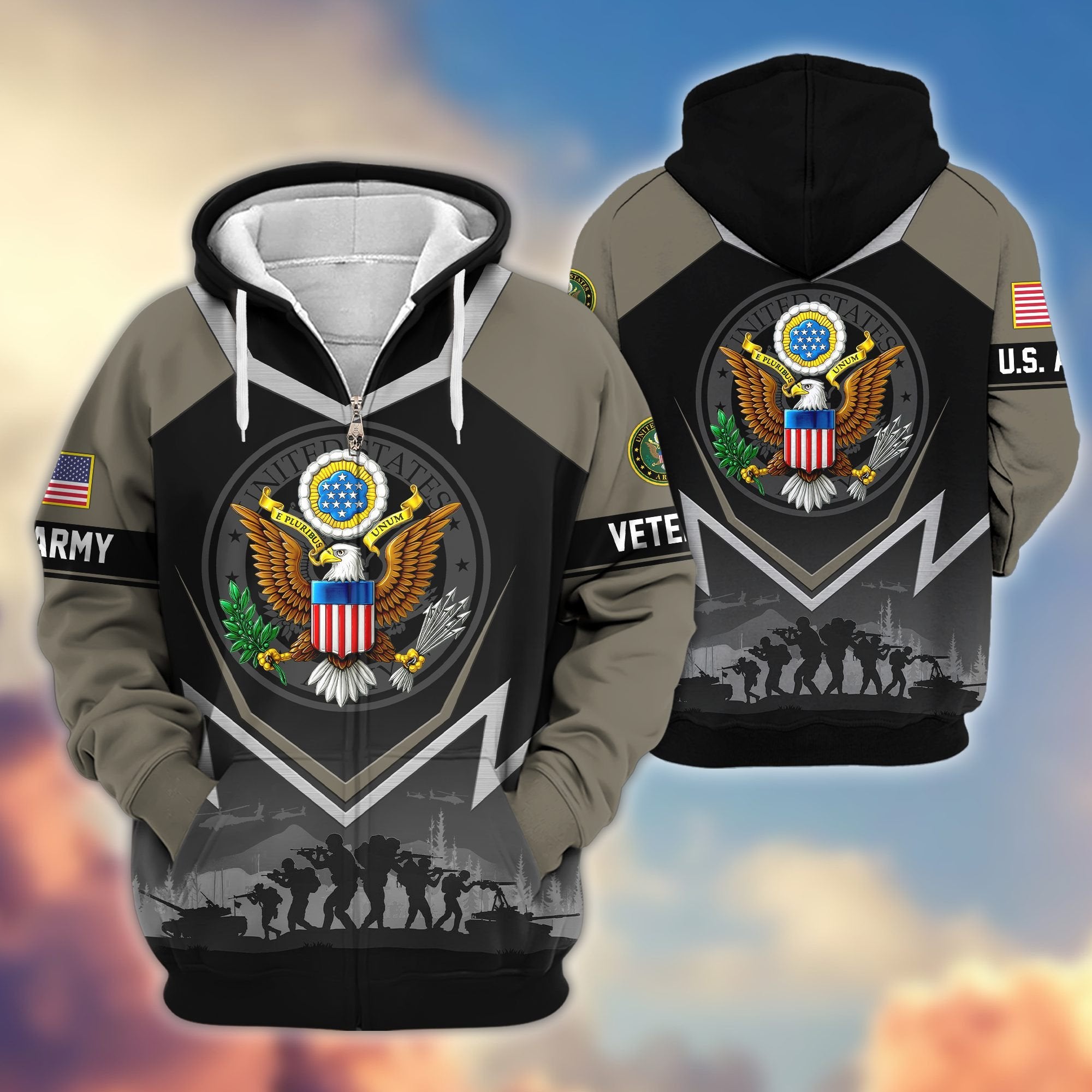Premium US Veterans Zip Hoodie BPHN120911, Gifts For US Veterans, Gifts On Father's Day, Veterans Day.
