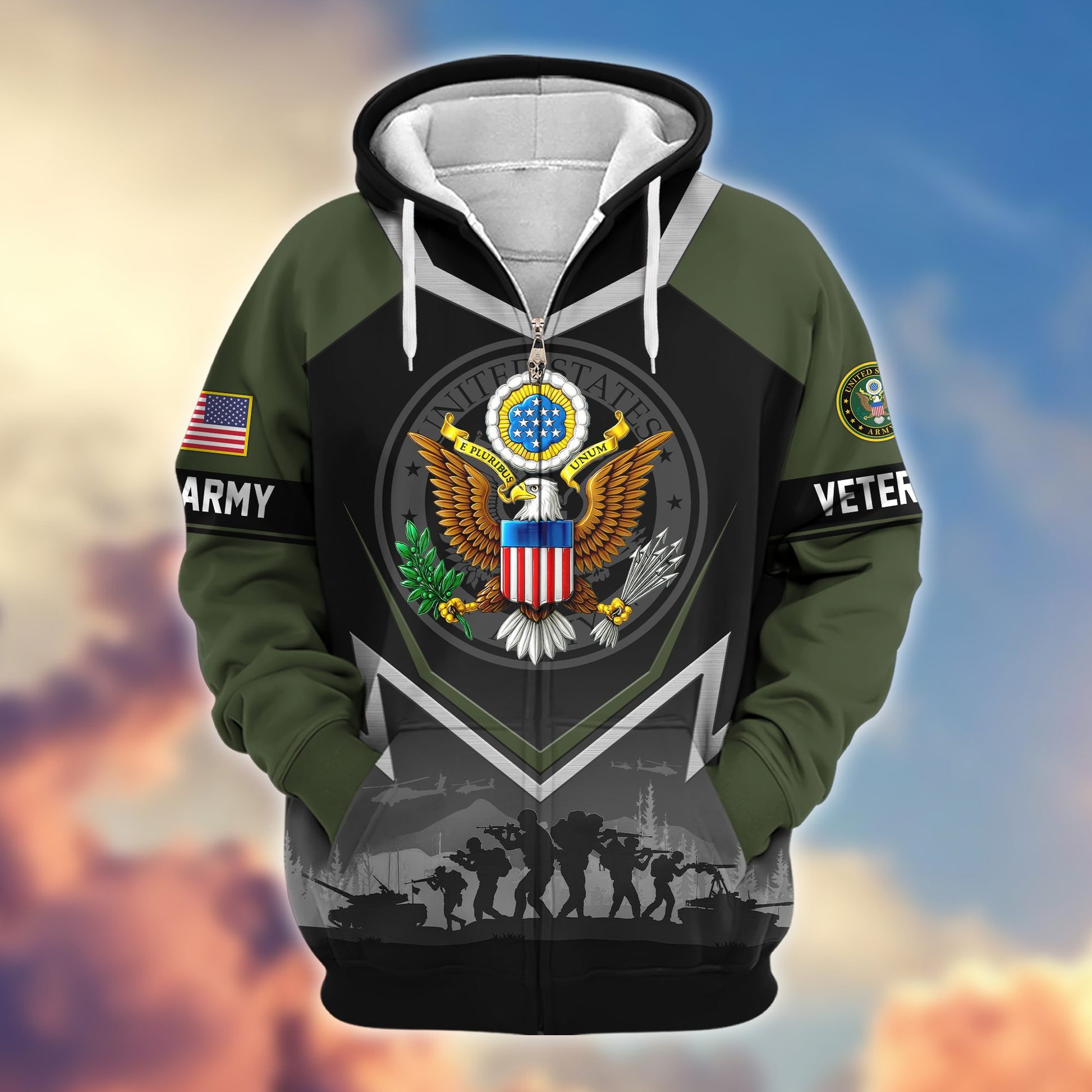 Premium US Veterans Zip Hoodie BPHN120911, Gifts For US Veterans, Gifts On Father's Day, Veterans Day.