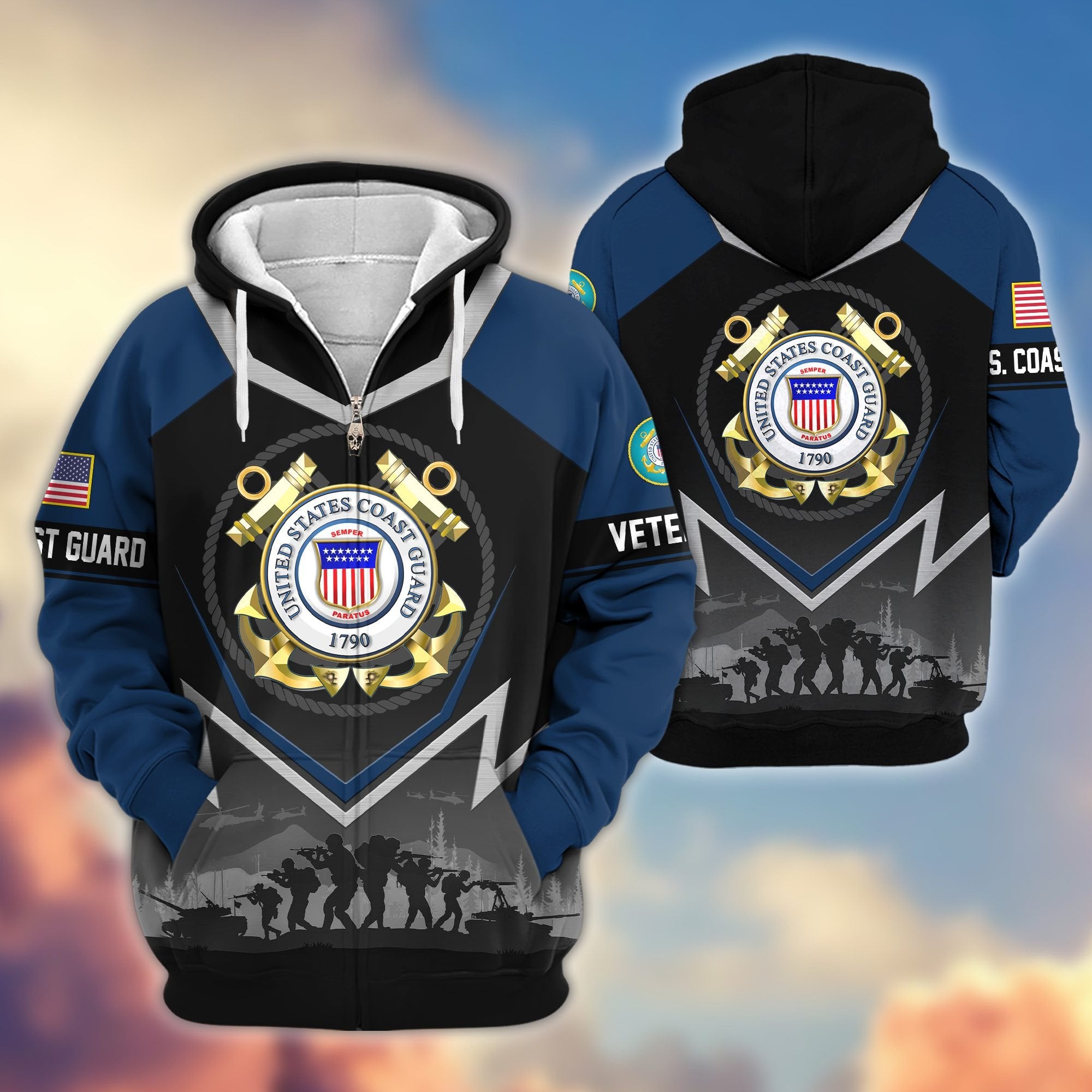 Premium US Veterans Zip Hoodie BPHN120911, Gifts For US Veterans, Gifts On Father's Day, Veterans Day.