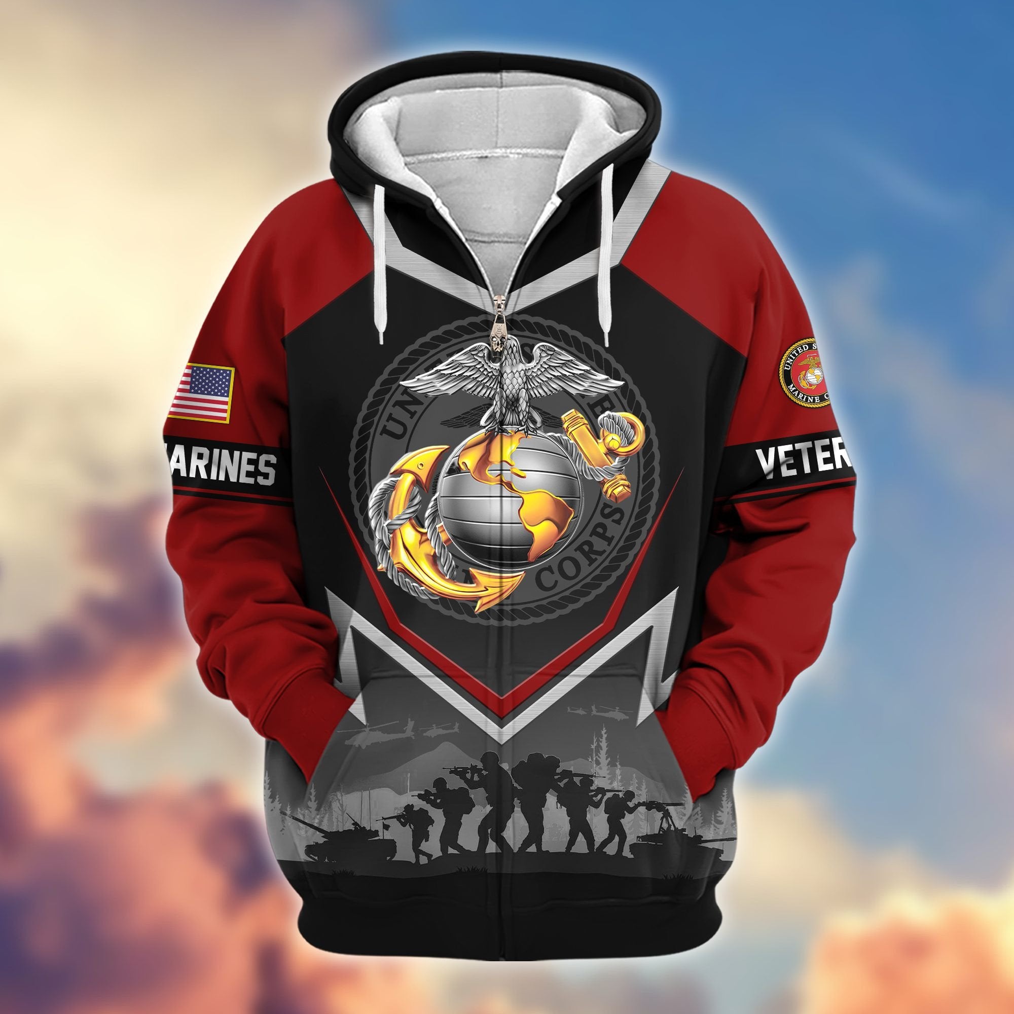 Premium US Veterans Zip Hoodie BPHN120911, Gifts For US Veterans, Gifts On Father's Day, Veterans Day.