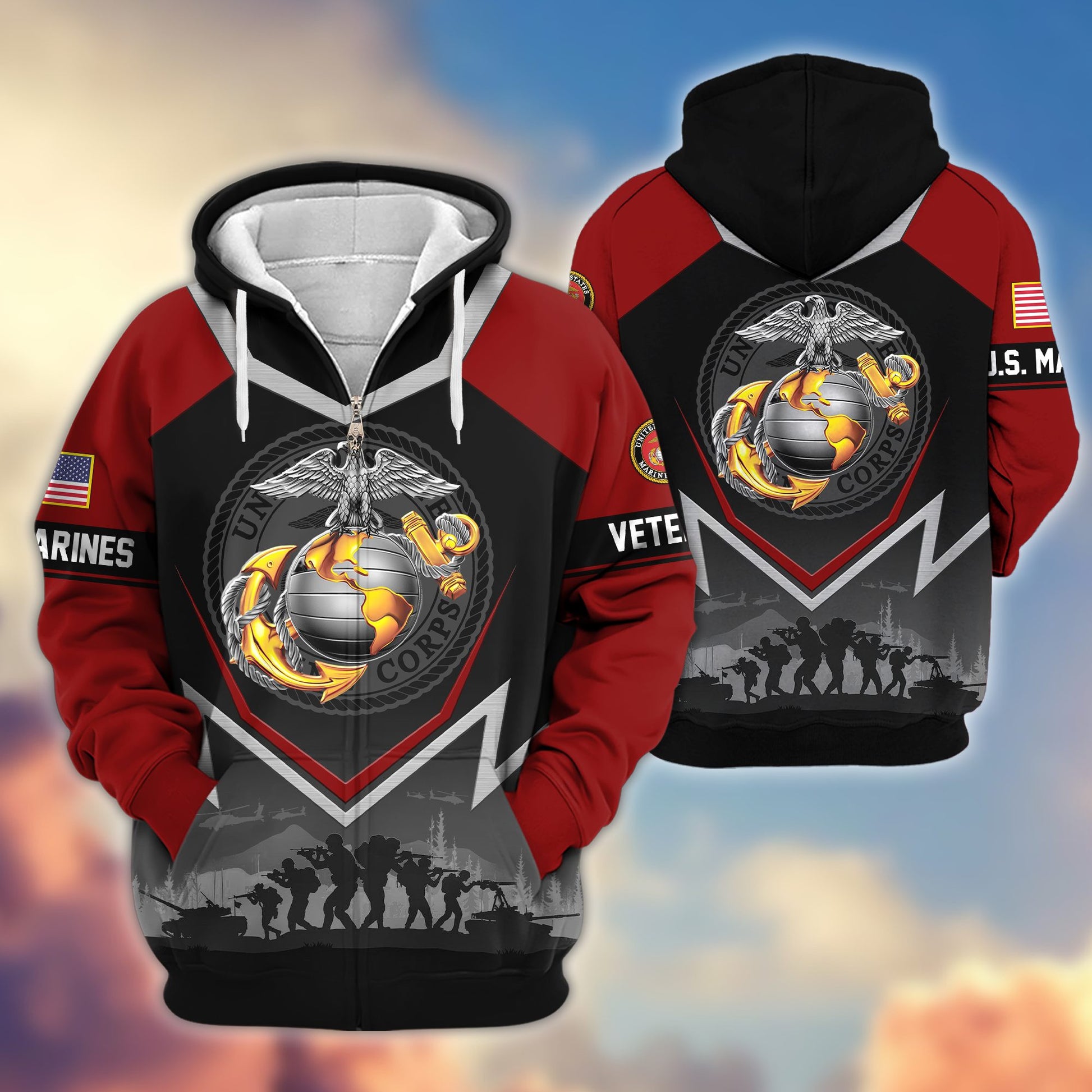 Premium US Veterans Zip Hoodie BPHN120911, Gifts For US Veterans, Gifts On Father's Day, Veterans Day.