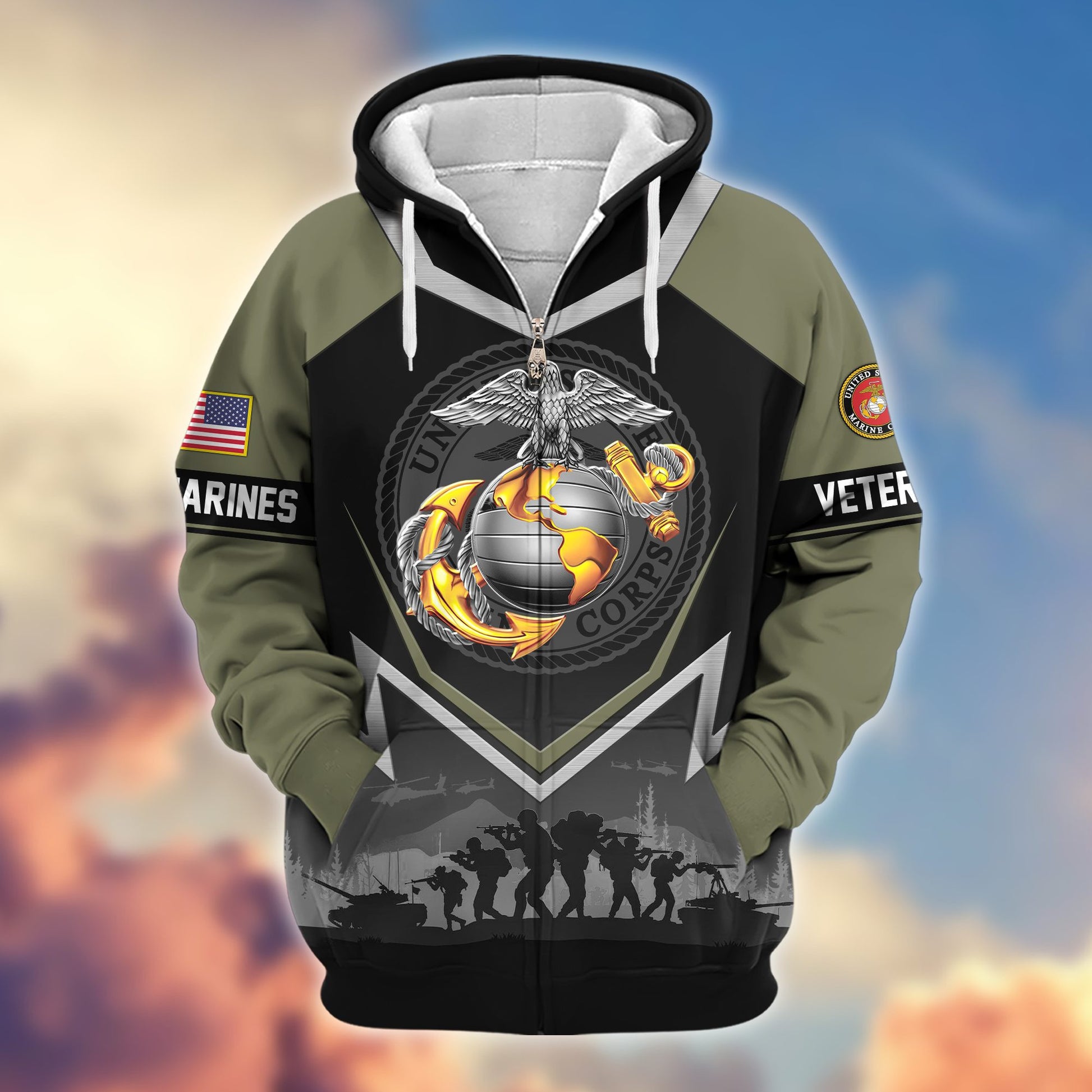 Premium US Veterans Zip Hoodie BPHN120911, Gifts For US Veterans, Gifts On Father's Day, Veterans Day.