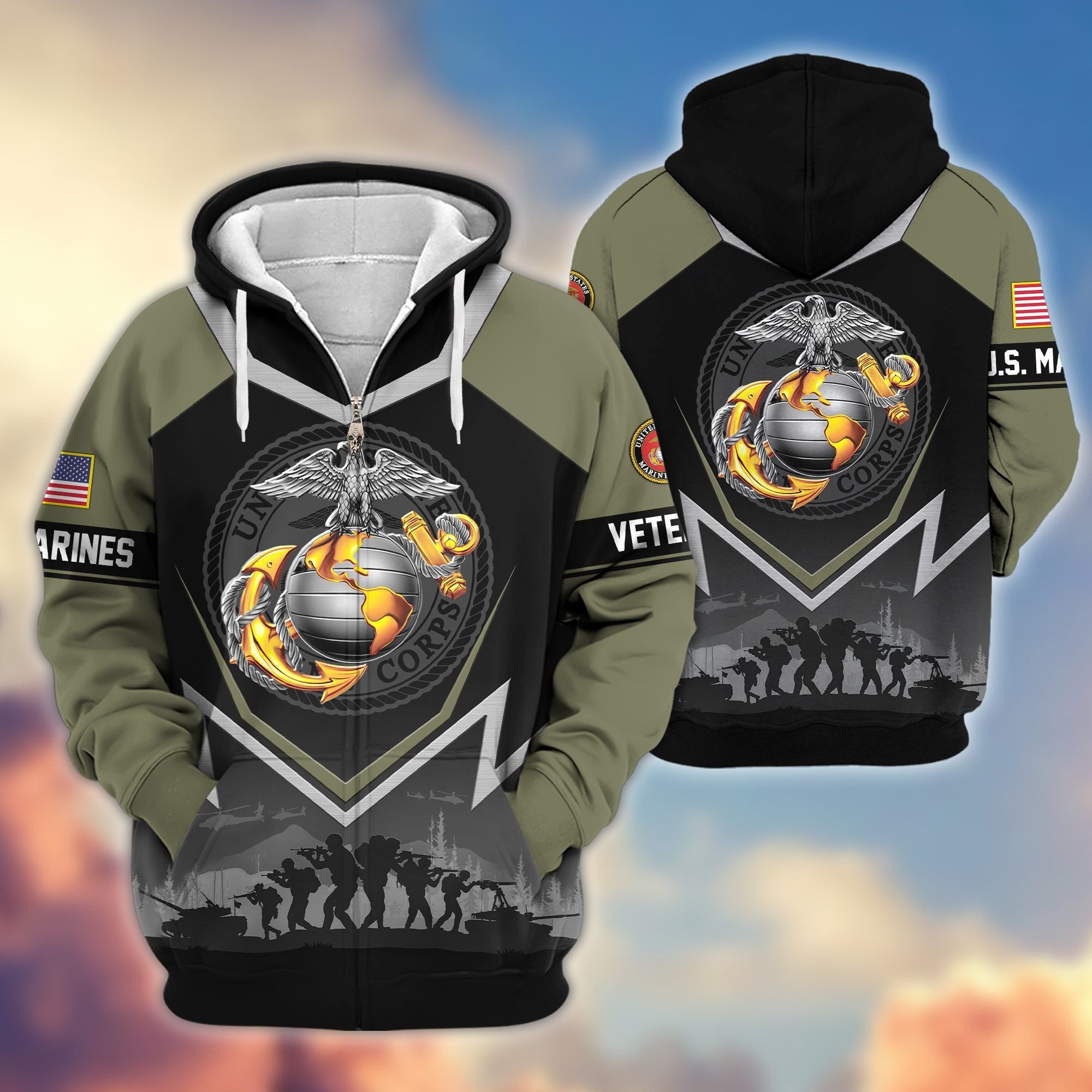 Premium US Veterans Zip Hoodie BPHN120911, Gifts For US Veterans, Gifts On Father's Day, Veterans Day.