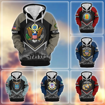 Premium US Veterans Zip Hoodie BPHN120911, Gifts For US Veterans, Gifts On Father's Day, Veterans Day.
