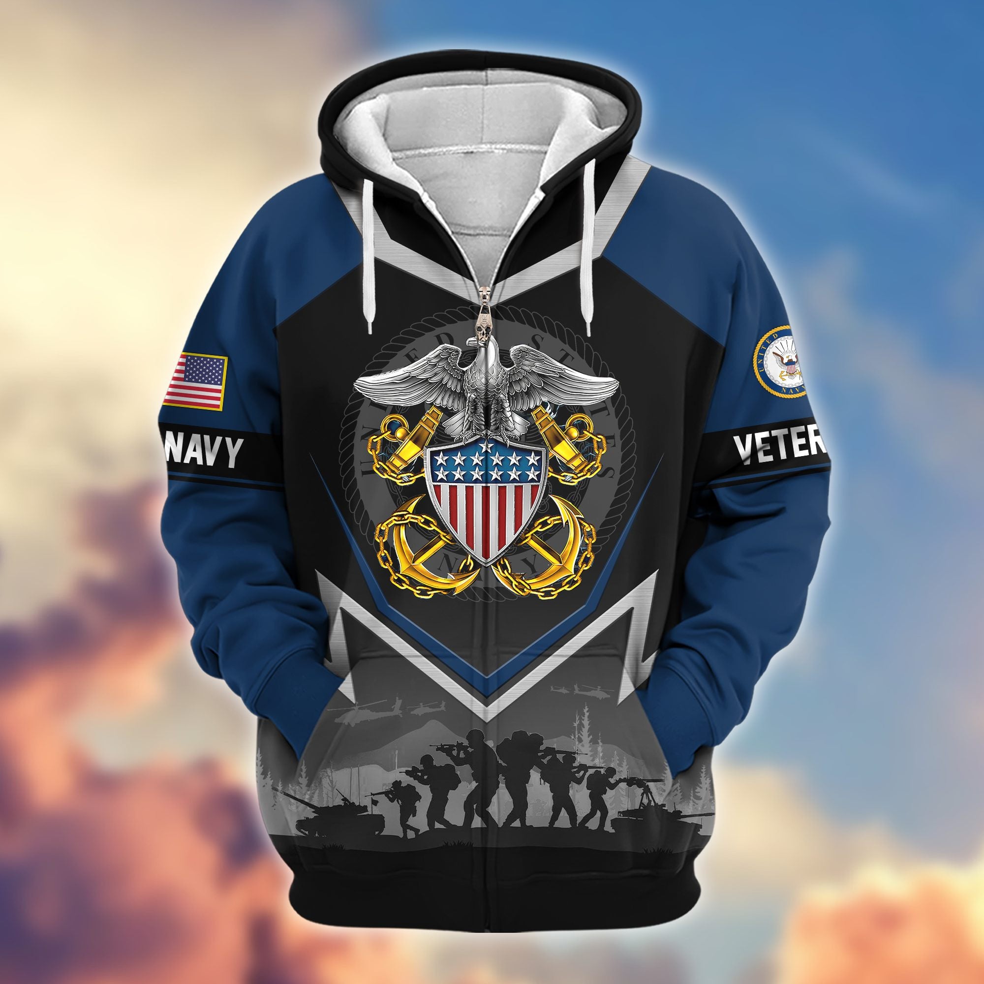 Premium US Veterans Zip Hoodie BPHN120911, Gifts For US Veterans, Gifts On Father's Day, Veterans Day.