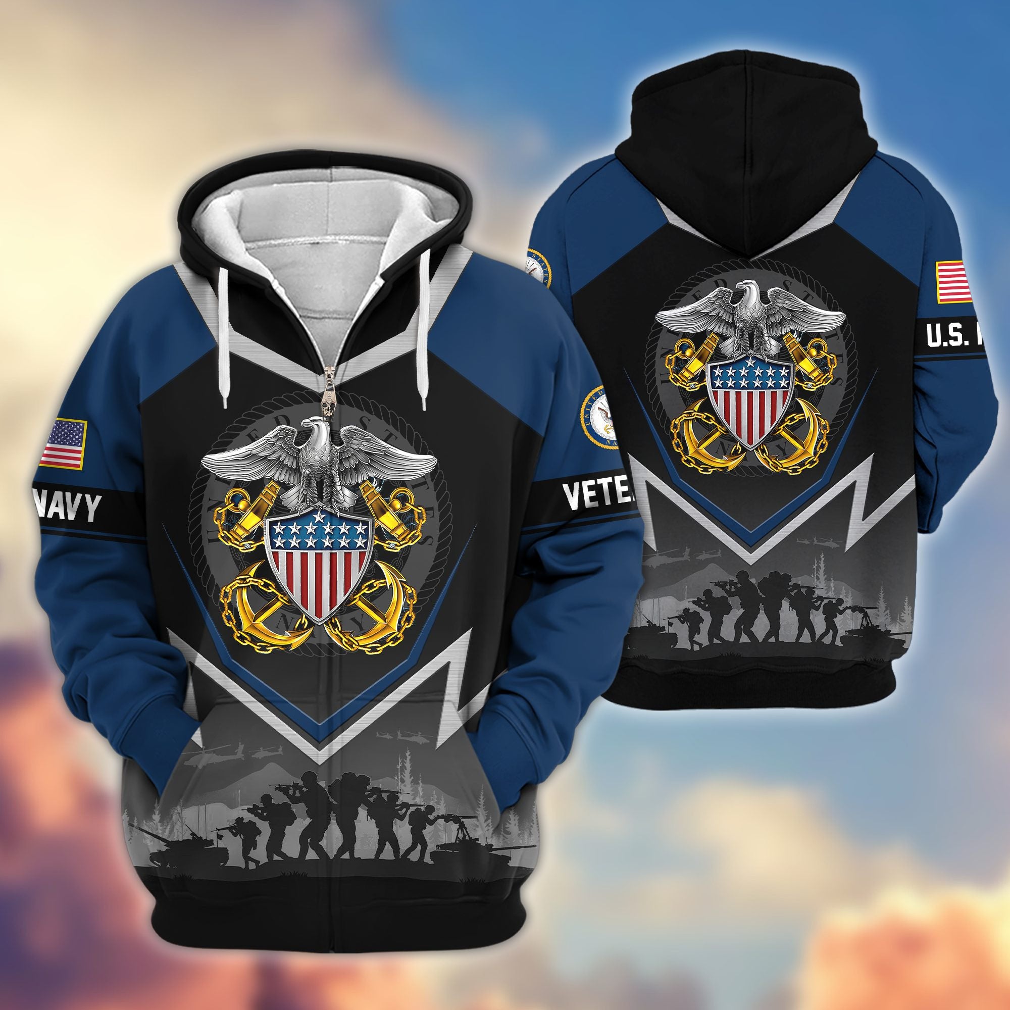 Premium US Veterans Zip Hoodie BPHN120911, Gifts For US Veterans, Gifts On Father's Day, Veterans Day.