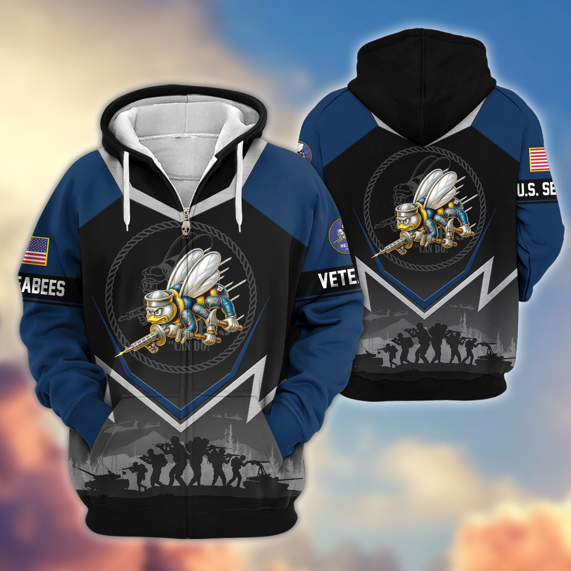 Premium US Veterans Zip Hoodie BPHN120911, Gifts For US Veterans, Gifts On Father's Day, Veterans Day.