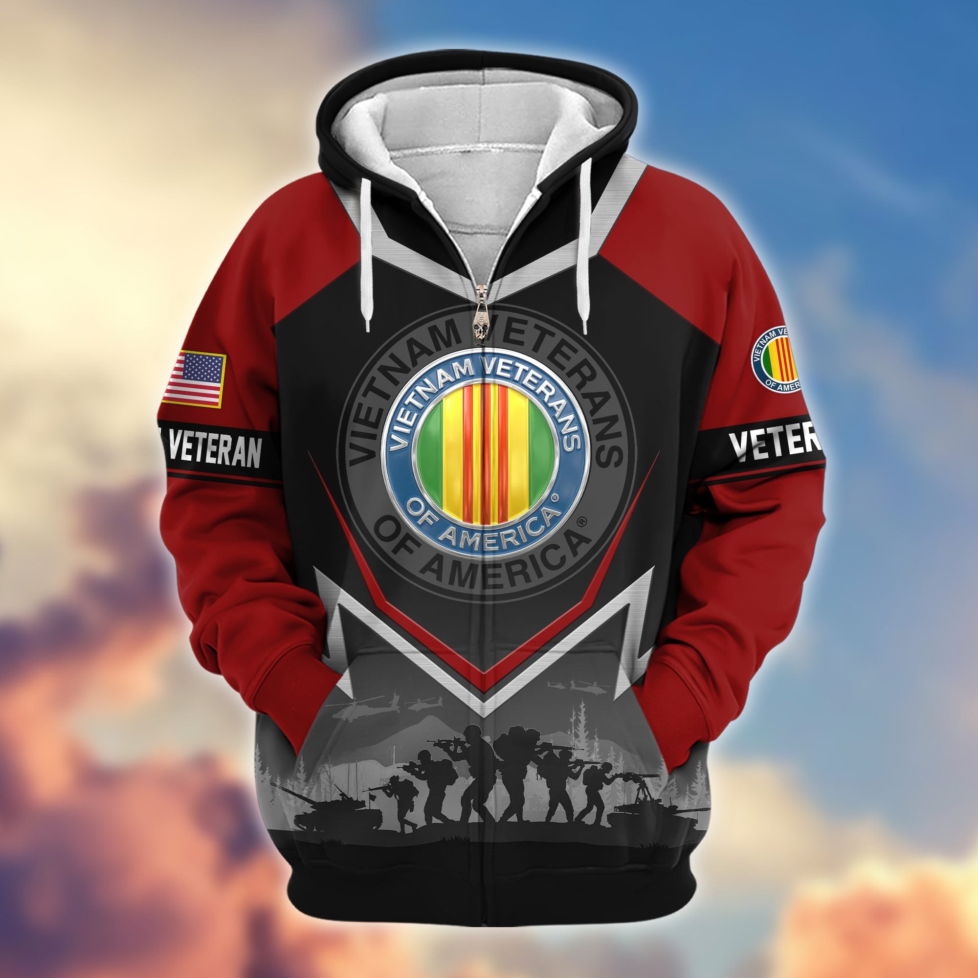 Premium US Veterans Zip Hoodie BPHN120911, Gifts For US Veterans, Gifts On Father's Day, Veterans Day.