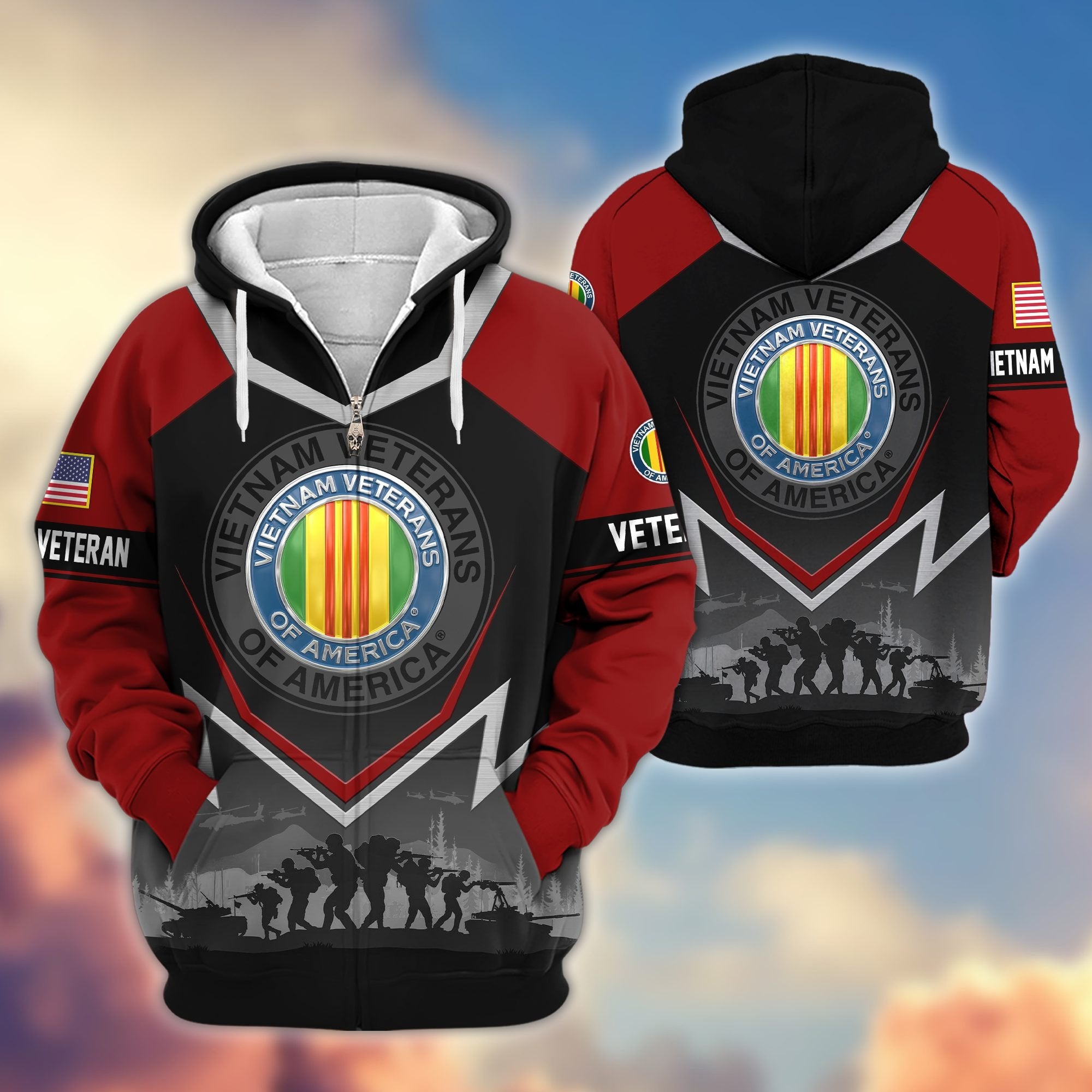 Premium US Veterans Zip Hoodie BPHN120911, Gifts For US Veterans, Gifts On Father's Day, Veterans Day.