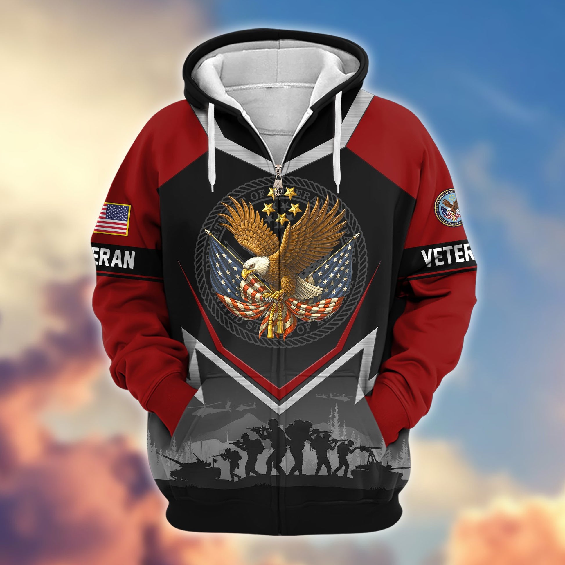 Premium US Veterans Zip Hoodie BPHN120911, Gifts For US Veterans, Gifts On Father's Day, Veterans Day.