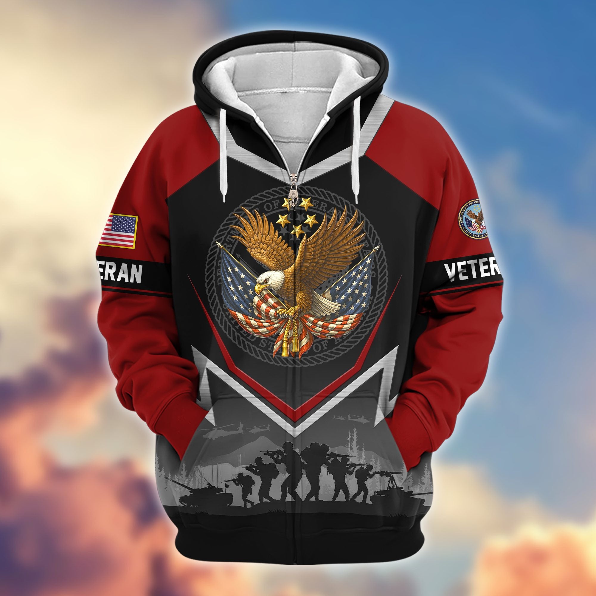 Premium US Veterans Zip Hoodie BPHN120911, Gifts For US Veterans, Gifts On Father's Day, Veterans Day.
