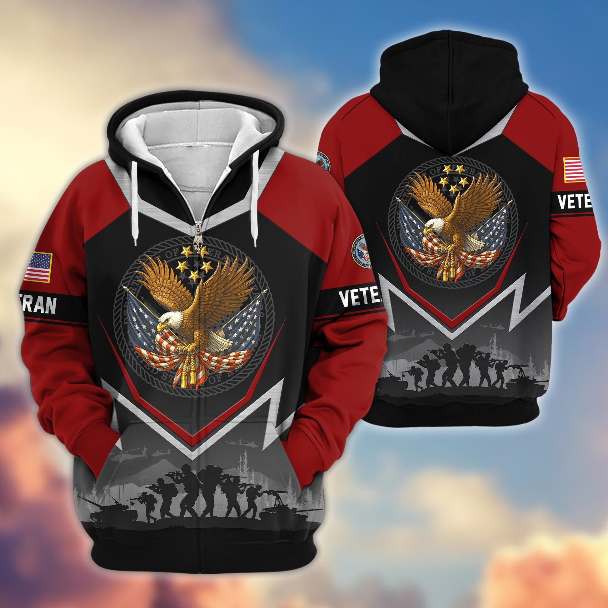 Premium US Veterans Zip Hoodie BPHN120911, Gifts For US Veterans, Gifts On Father's Day, Veterans Day.