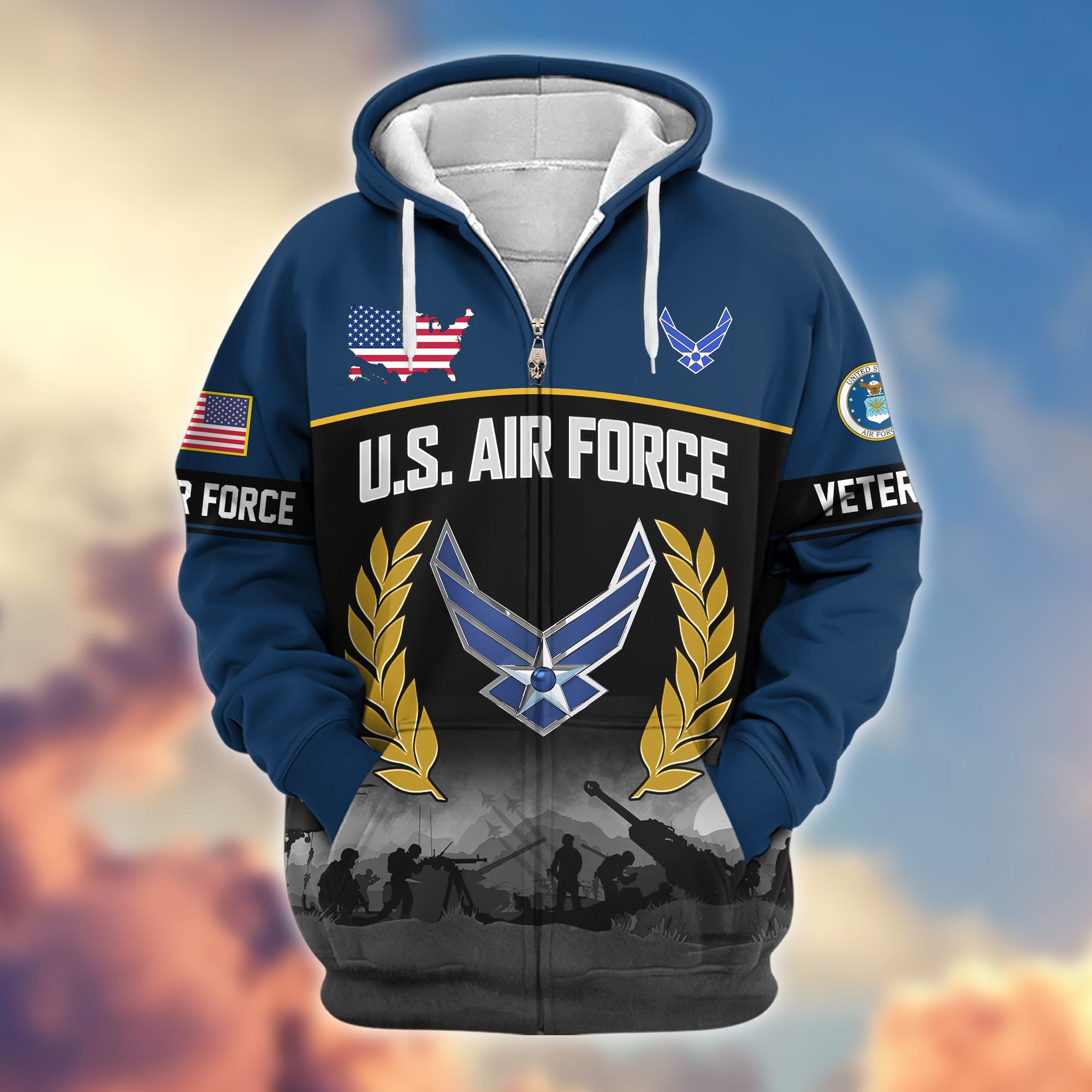 Premium US Veterans Zip Hoodie BPHN170913, Gifts For US Veterans, Gifts On Father's Day, Veterans Day.