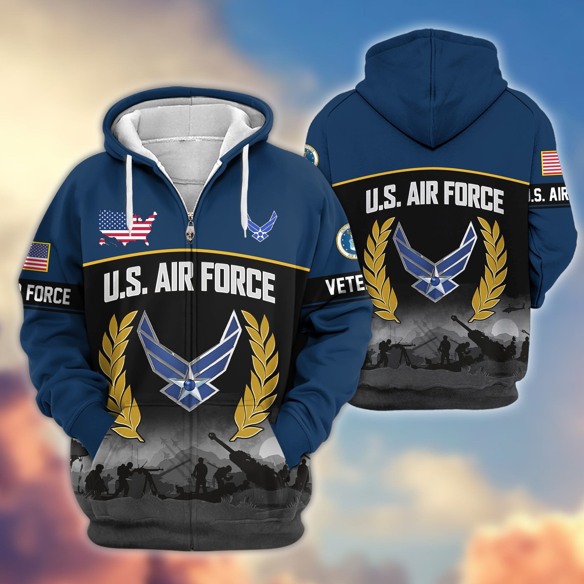 Premium US Veterans Zip Hoodie BPHN170913, Gifts For US Veterans, Gifts On Father's Day, Veterans Day.