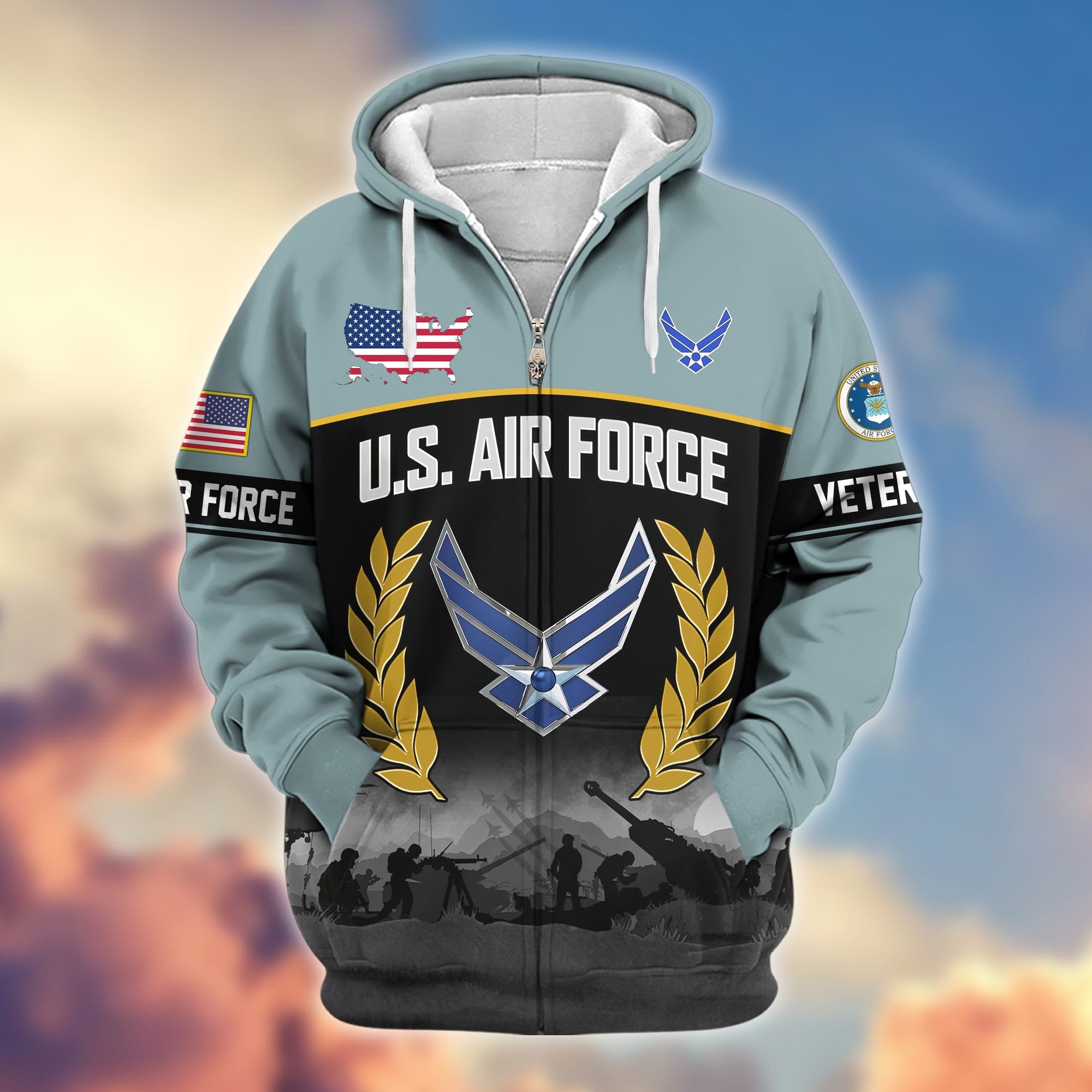 Premium US Veterans Zip Hoodie BPHN170913, Gifts For US Veterans, Gifts On Father's Day, Veterans Day.