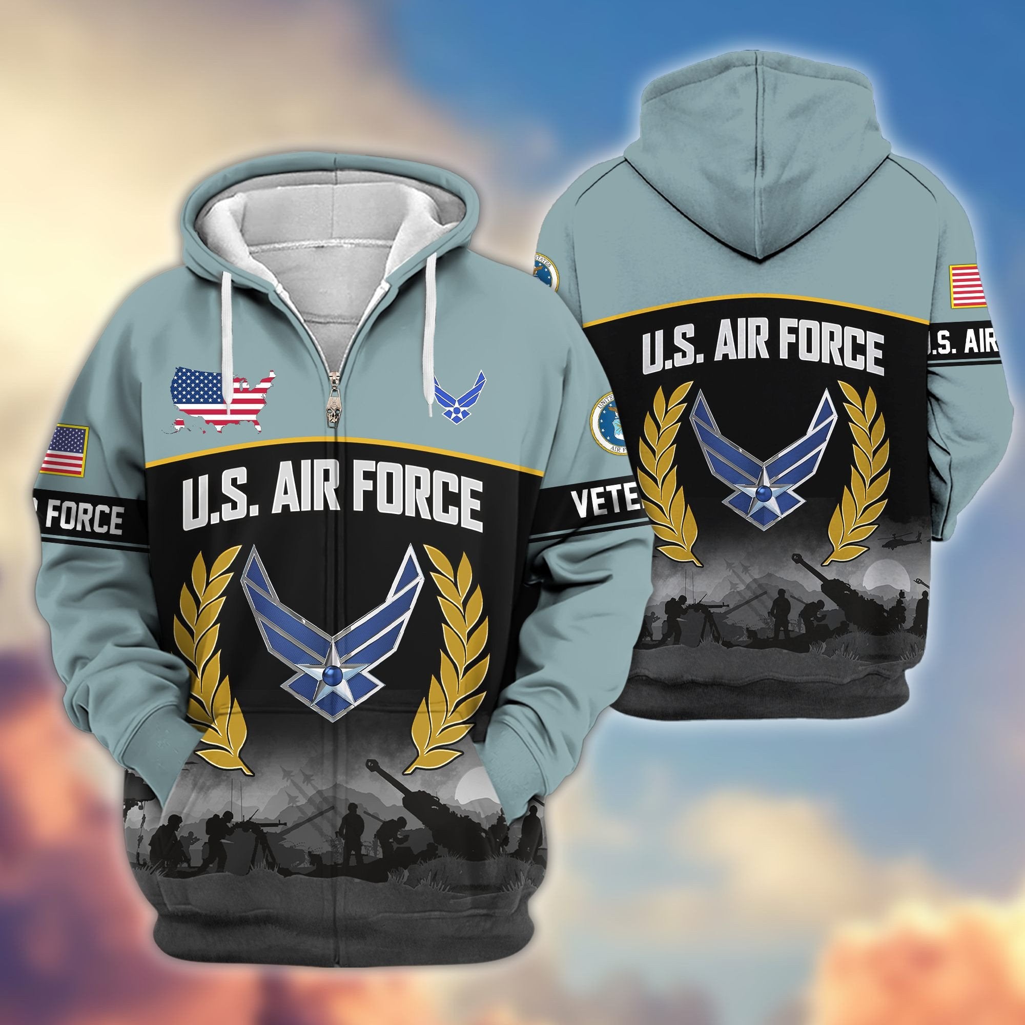 Premium US Veterans Zip Hoodie BPHN170913, Gifts For US Veterans, Gifts On Father's Day, Veterans Day.
