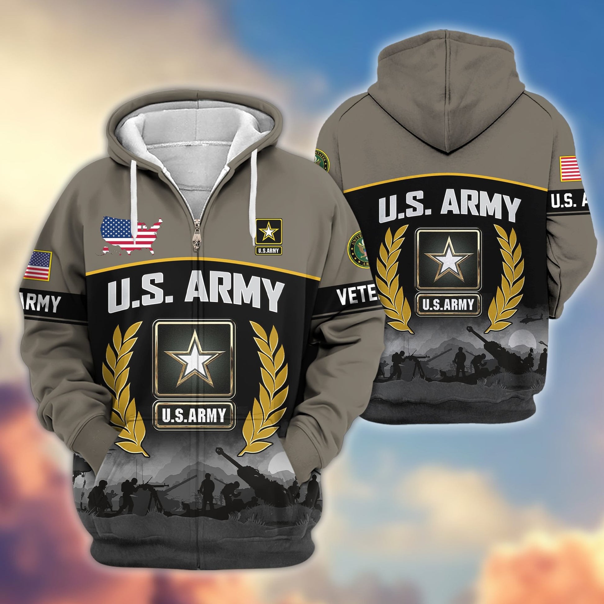 Premium US Veterans Zip Hoodie BPHN170913, Gifts For US Veterans, Gifts On Father's Day, Veterans Day.