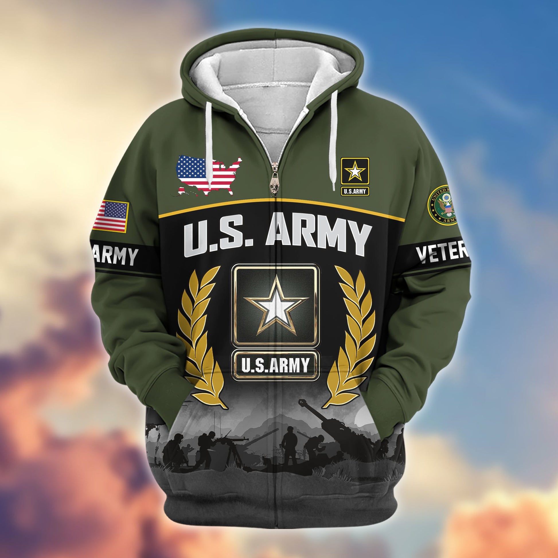 Premium US Veterans Zip Hoodie BPHN170913, Gifts For US Veterans, Gifts On Father's Day, Veterans Day.