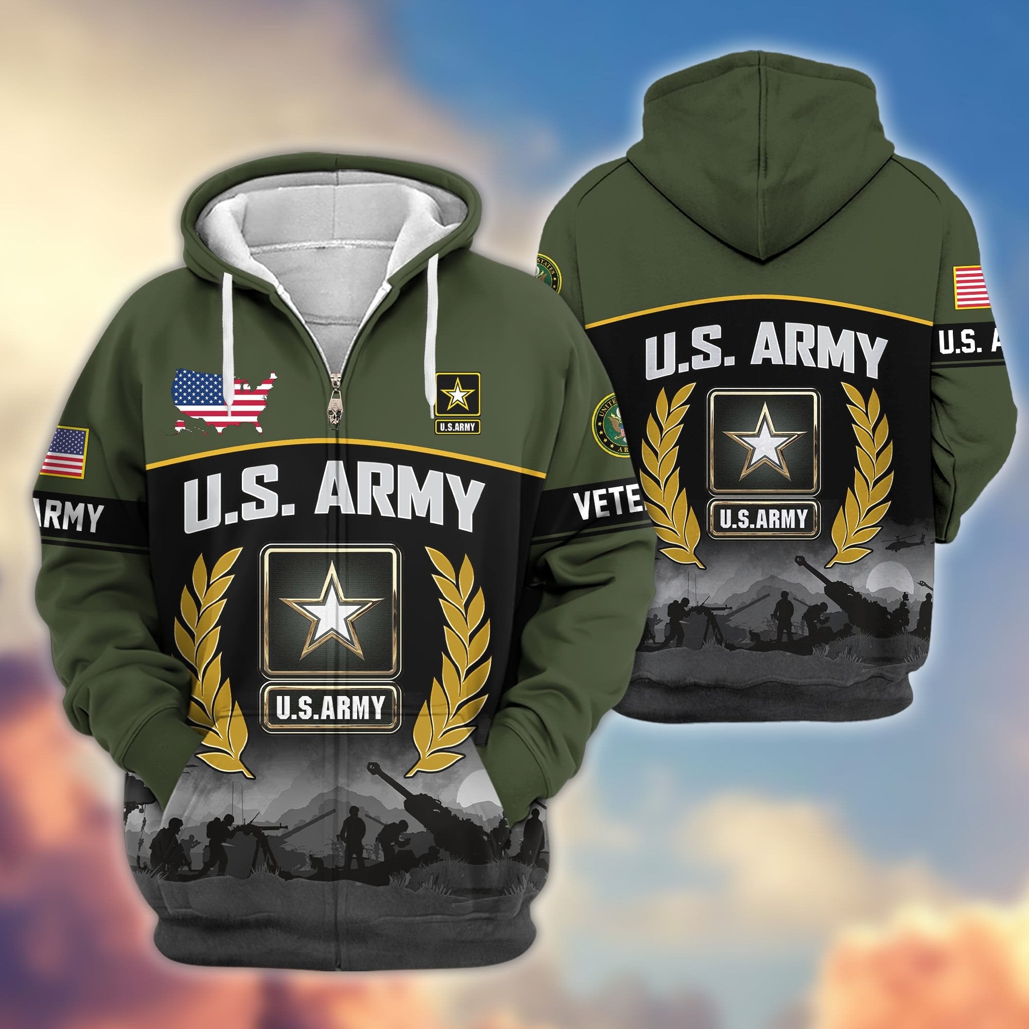 Premium US Veterans Zip Hoodie BPHN170913, Gifts For US Veterans, Gifts On Father's Day, Veterans Day.