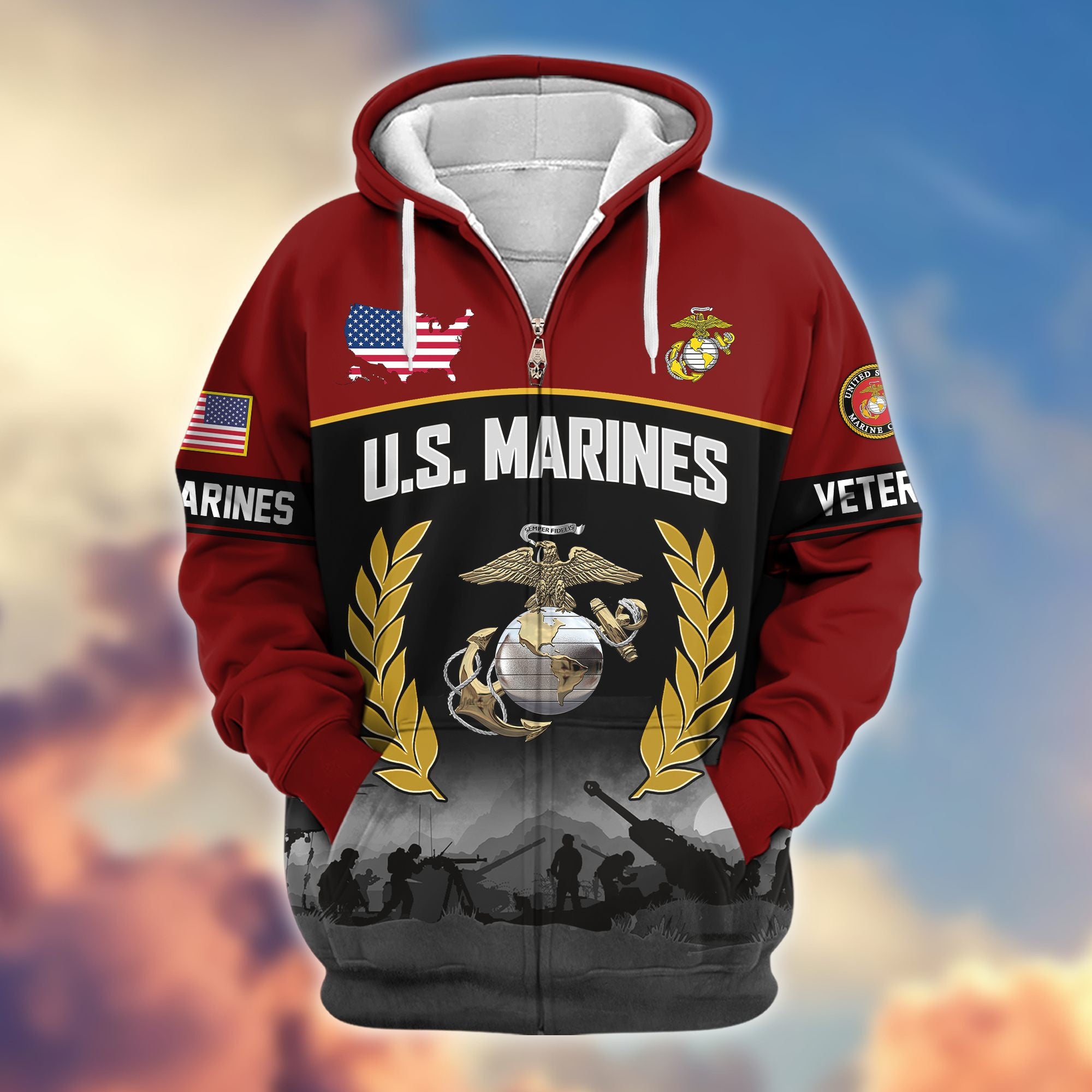 Premium US Veterans Zip Hoodie BPHN170913, Gifts For US Veterans, Gifts On Father's Day, Veterans Day.