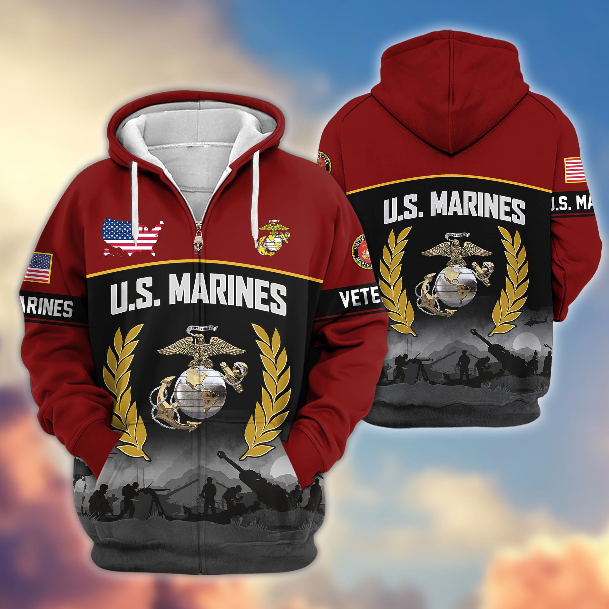 Premium US Veterans Zip Hoodie BPHN170913, Gifts For US Veterans, Gifts On Father's Day, Veterans Day.