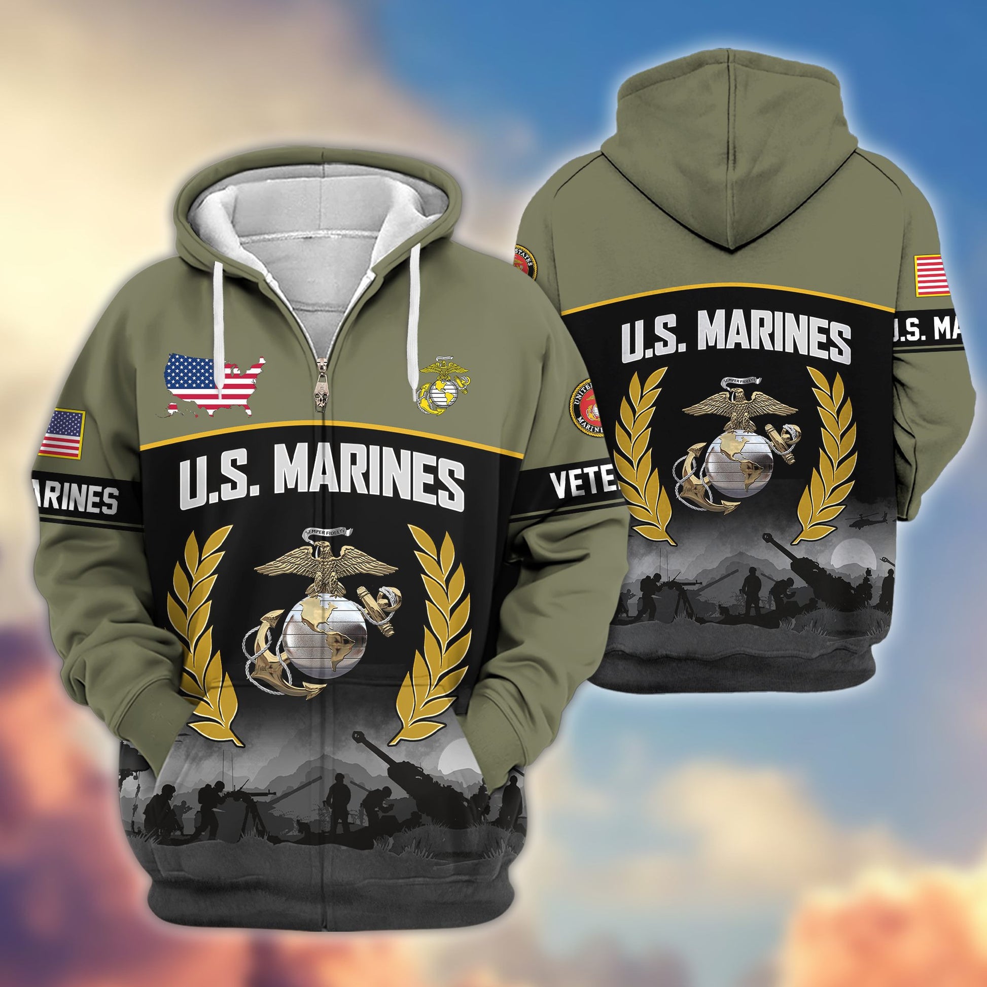 Premium US Veterans Zip Hoodie BPHN170913, Gifts For US Veterans, Gifts On Father's Day, Veterans Day.