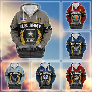 Premium US Veterans Zip Hoodie BPHN170913, Gifts For US Veterans, Gifts On Father's Day, Veterans Day.