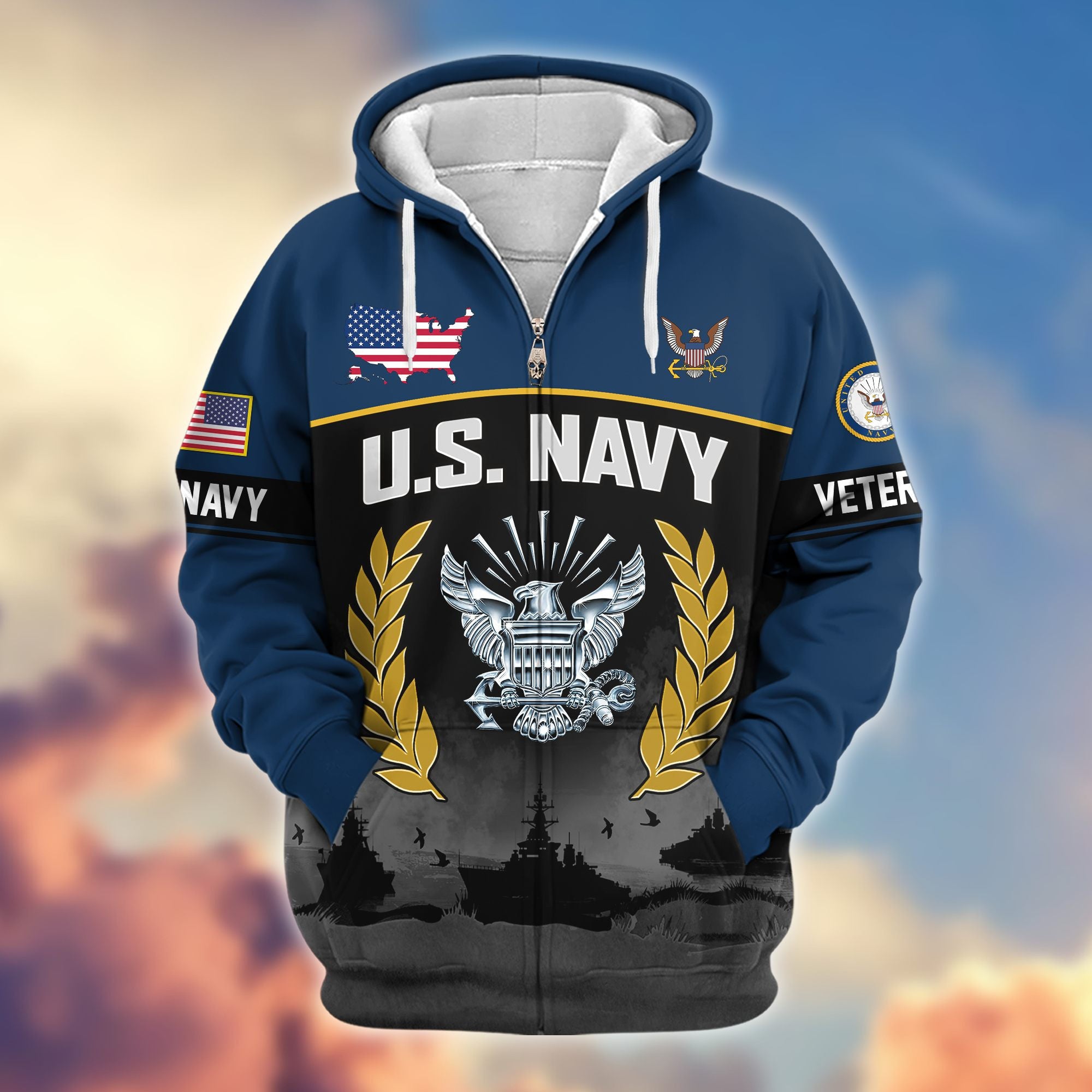 Premium US Veterans Zip Hoodie BPHN170913, Gifts For US Veterans, Gifts On Father's Day, Veterans Day.