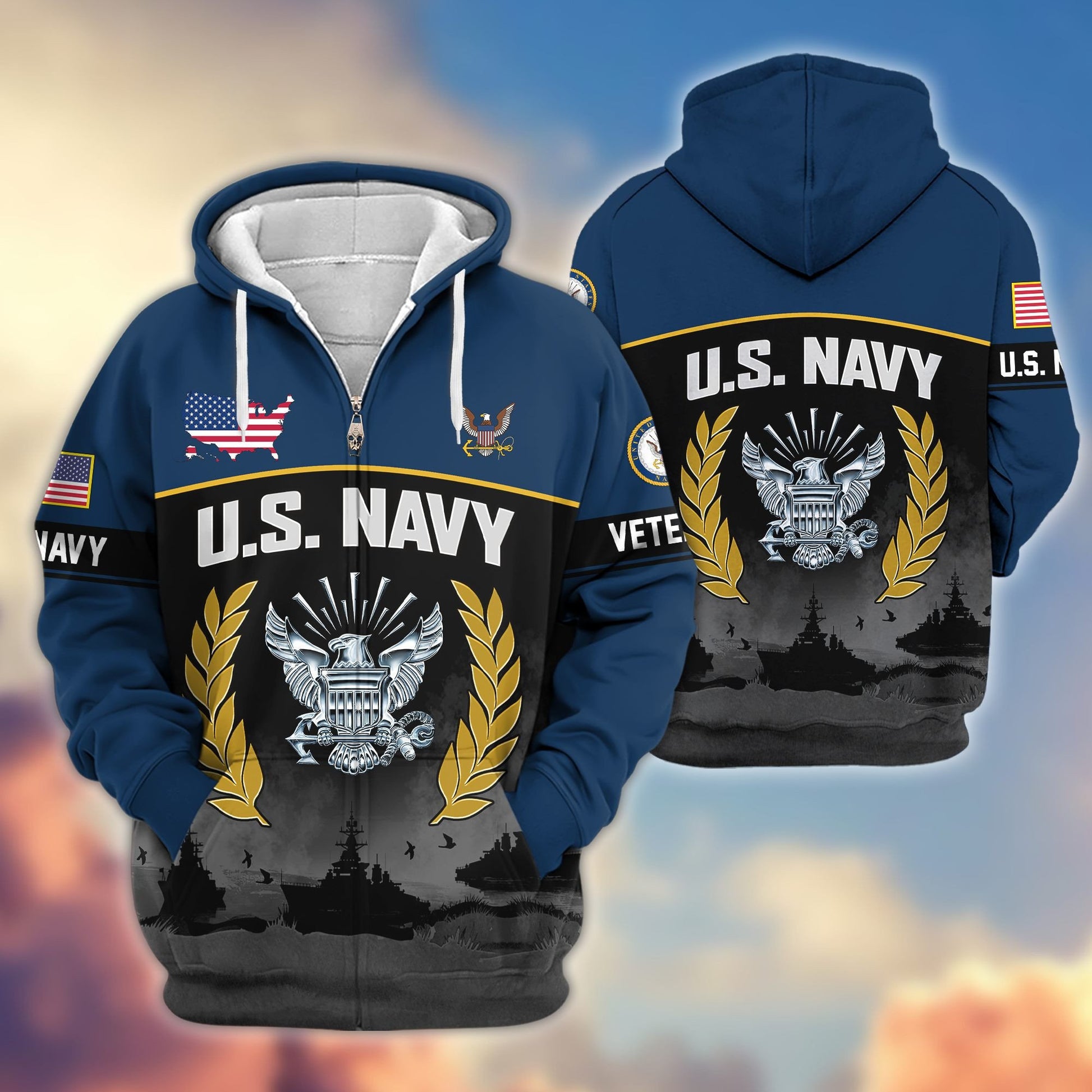 Premium US Veterans Zip Hoodie BPHN170913, Gifts For US Veterans, Gifts On Father's Day, Veterans Day.