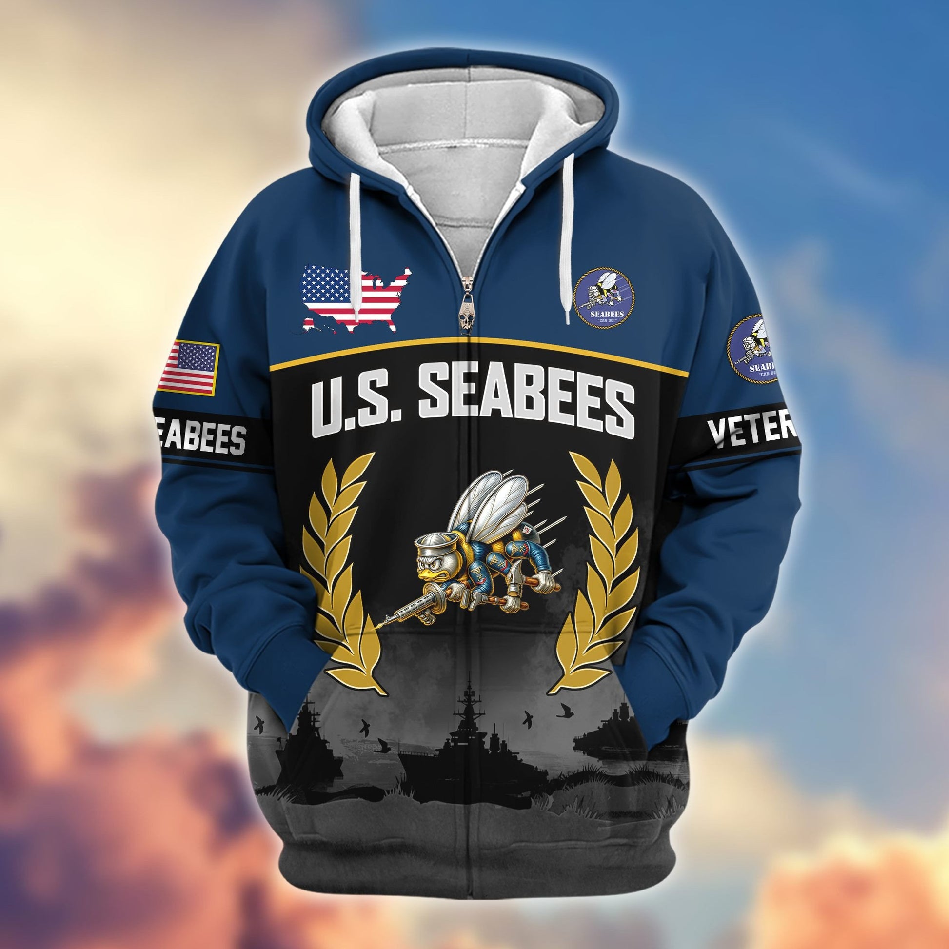 Premium US Veterans Zip Hoodie BPHN170913, Gifts For US Veterans, Gifts On Father's Day, Veterans Day.