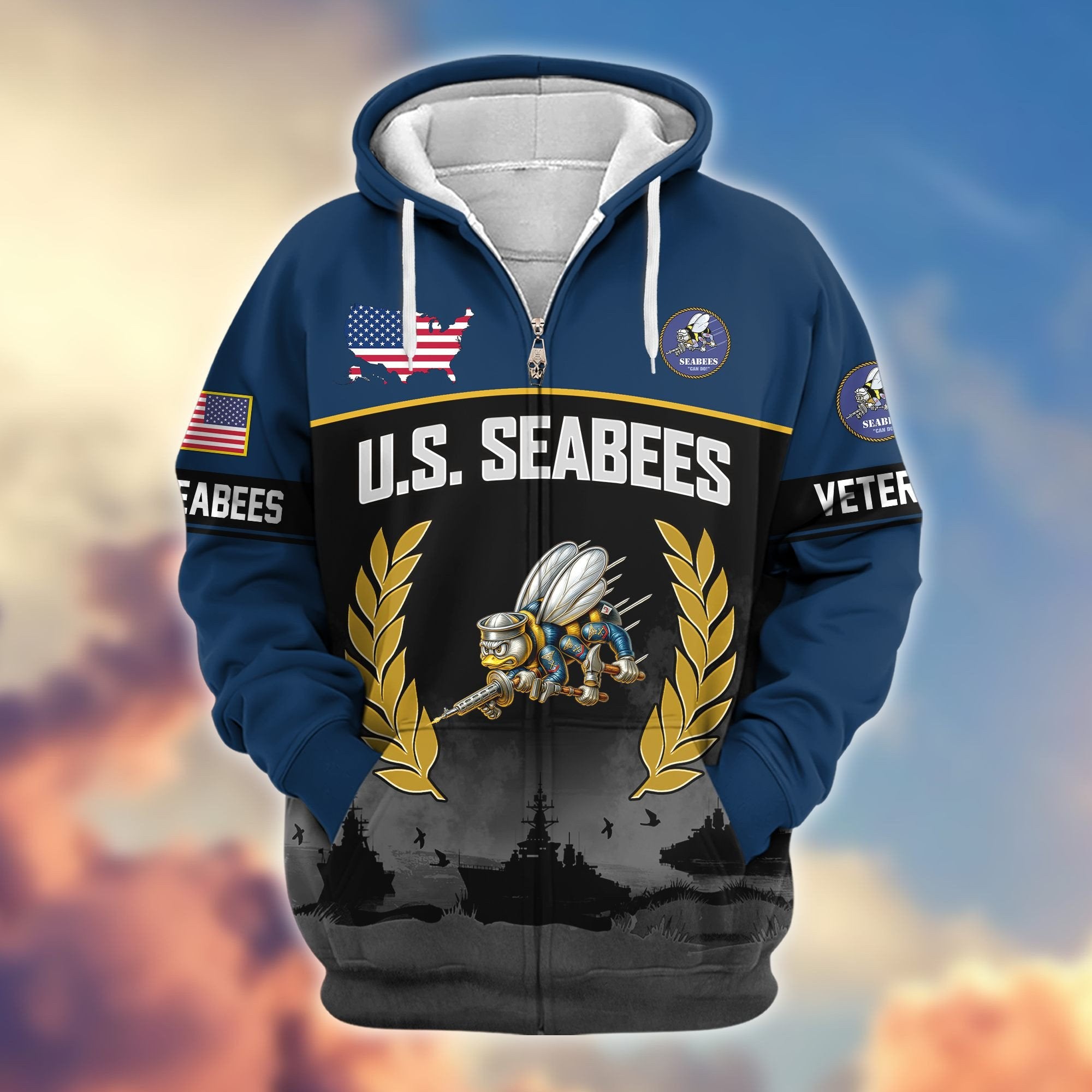 Premium US Veterans Zip Hoodie BPHN170913, Gifts For US Veterans, Gifts On Father's Day, Veterans Day.