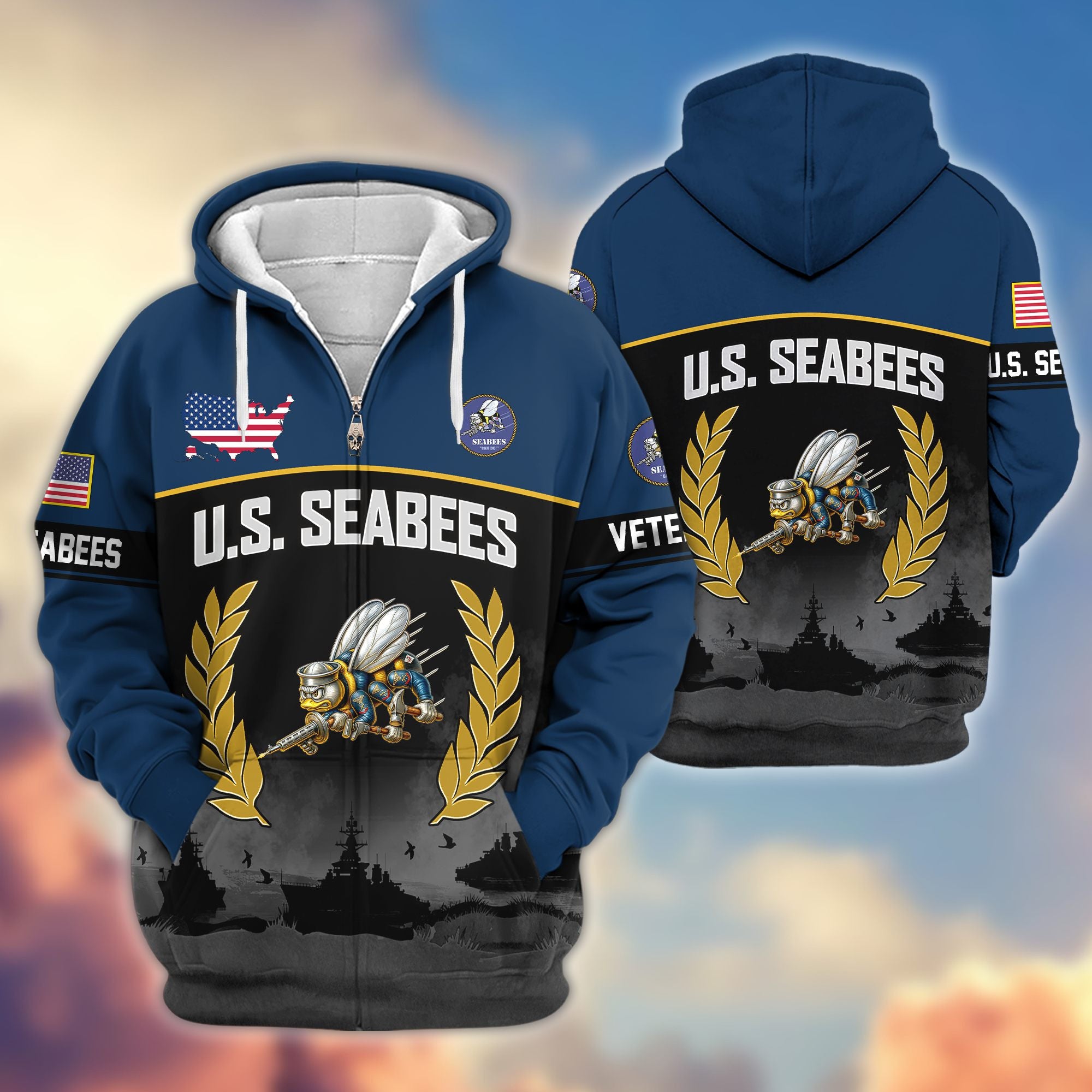 Premium US Veterans Zip Hoodie BPHN170913, Gifts For US Veterans, Gifts On Father's Day, Veterans Day.