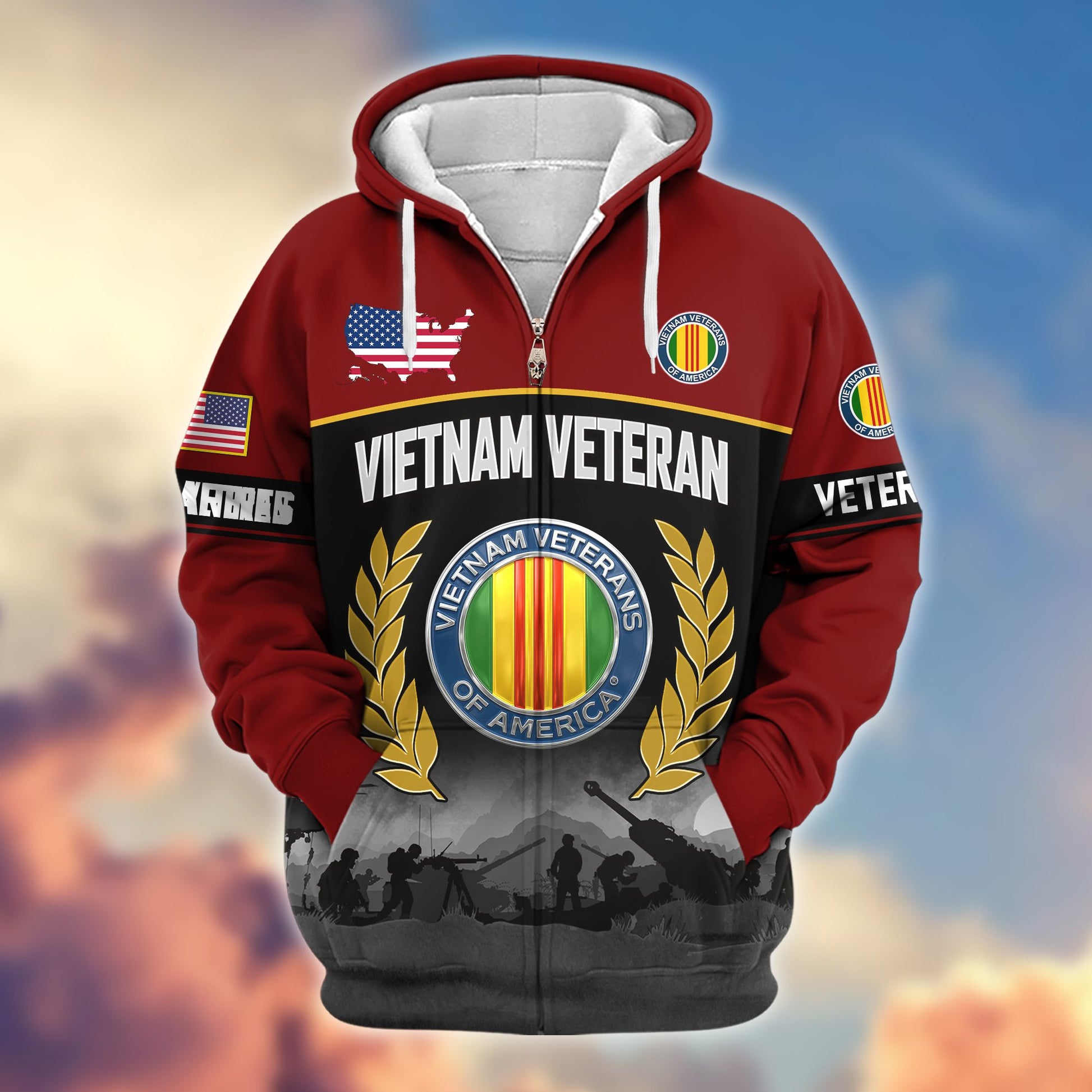 Premium US Veterans Zip Hoodie BPHN170913, Gifts For US Veterans, Gifts On Father's Day, Veterans Day.