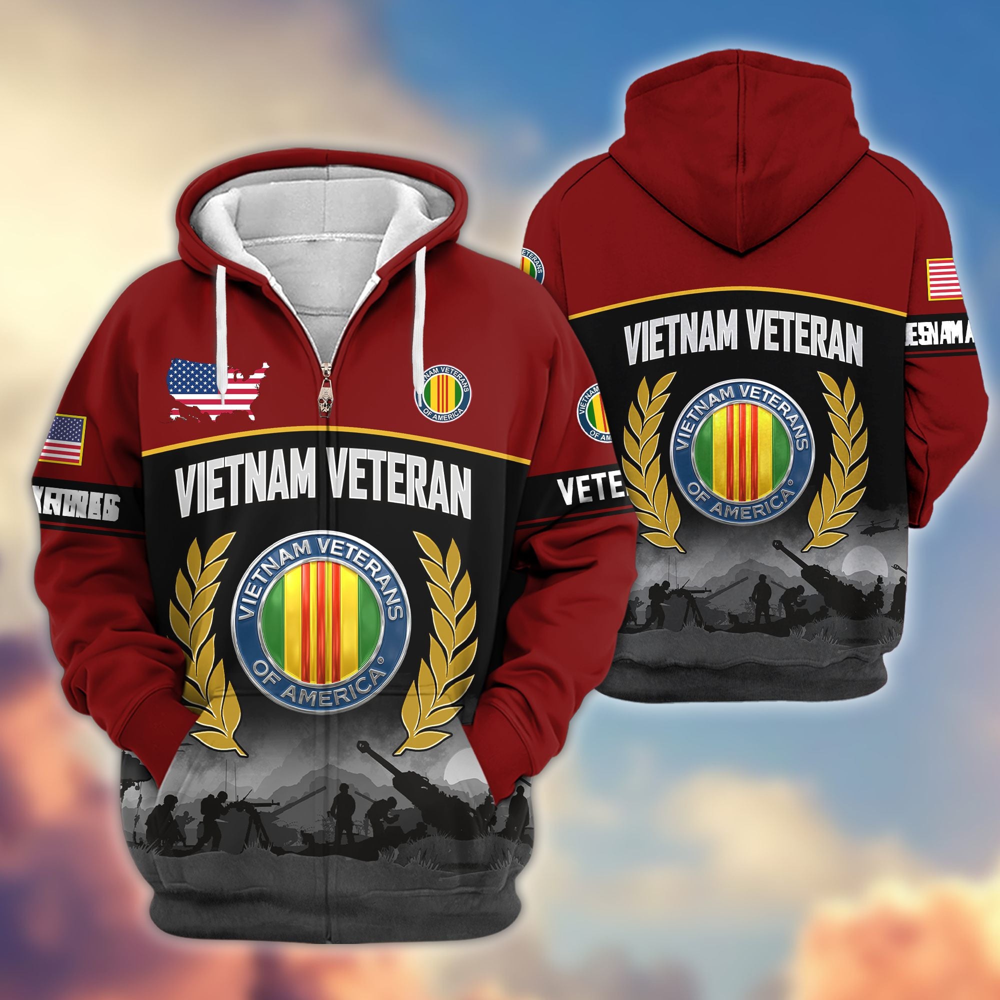 Premium US Veterans Zip Hoodie BPHN170913, Gifts For US Veterans, Gifts On Father's Day, Veterans Day.