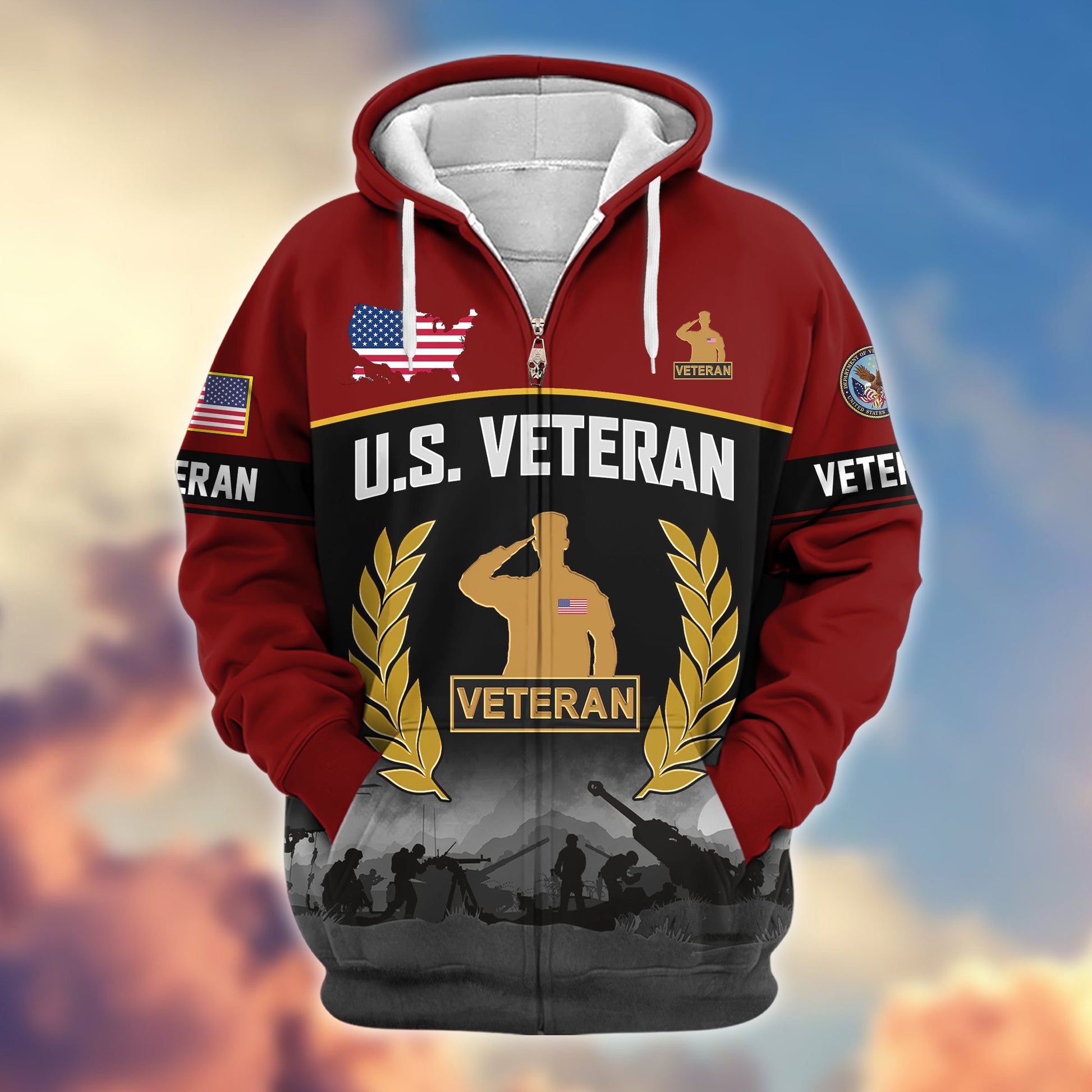 Premium US Veterans Zip Hoodie BPHN170913, Gifts For US Veterans, Gifts On Father's Day, Veterans Day.